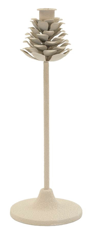 Lysestage i creme, metal  -  11x5x33 cm