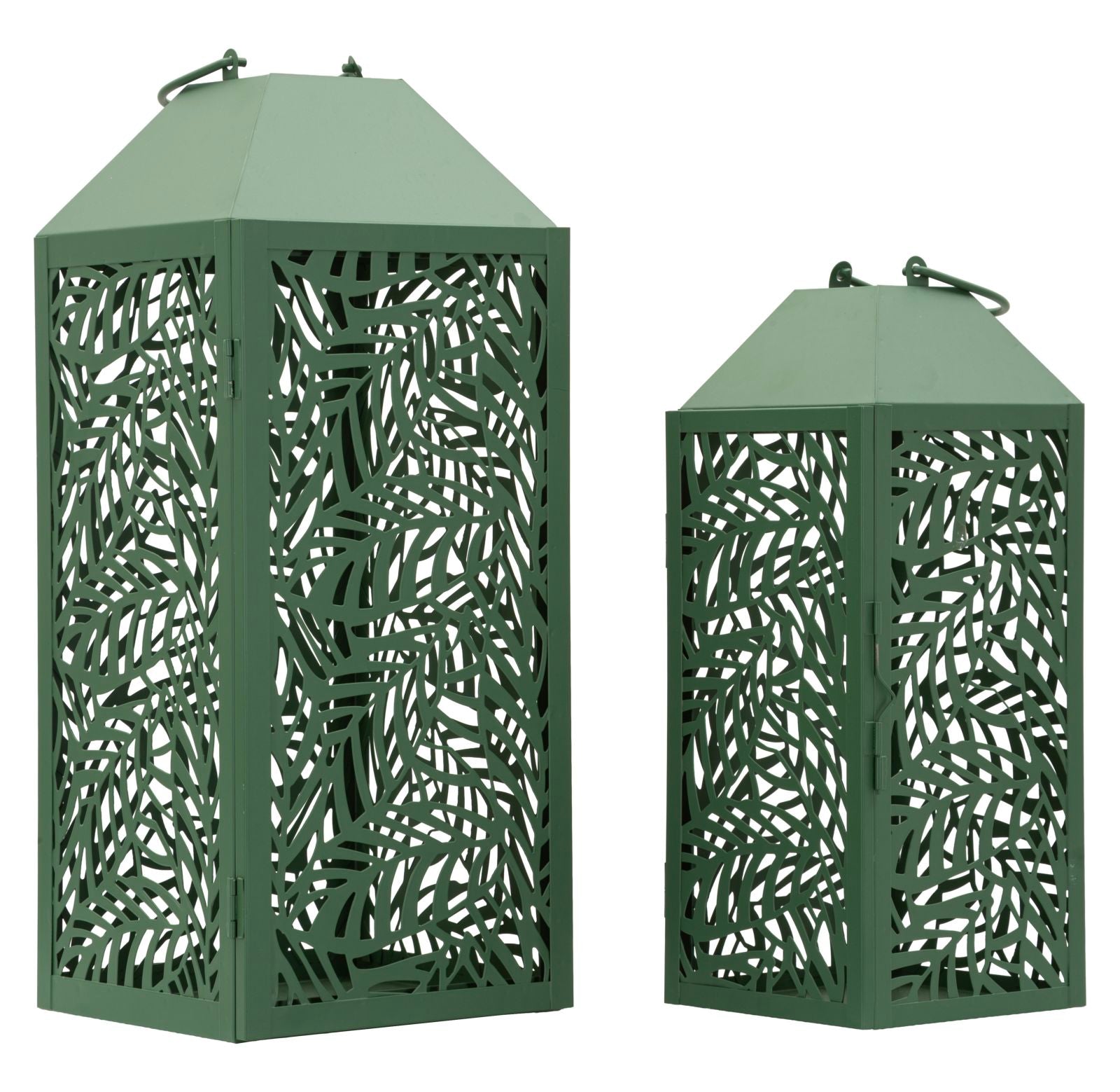 CARVING LANTERN  -  Sæt med 2 lanterner i grøn (17,8 x 17,8 x 44 cm / 13,8 x 13,8 x 34 cm)