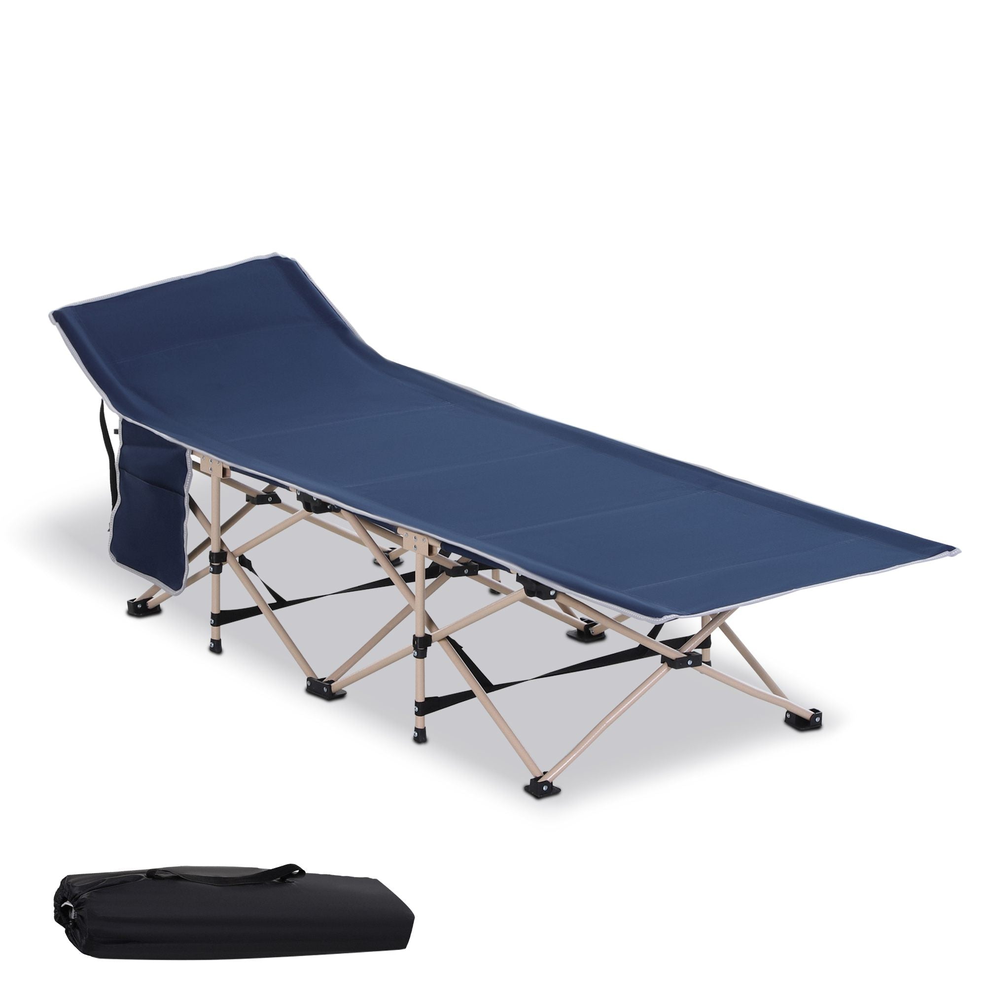 Feltseng, campingseng, foldbar, vejrbestandig, inklusive bæretaske, 190 x 68 x 52 cm, blå