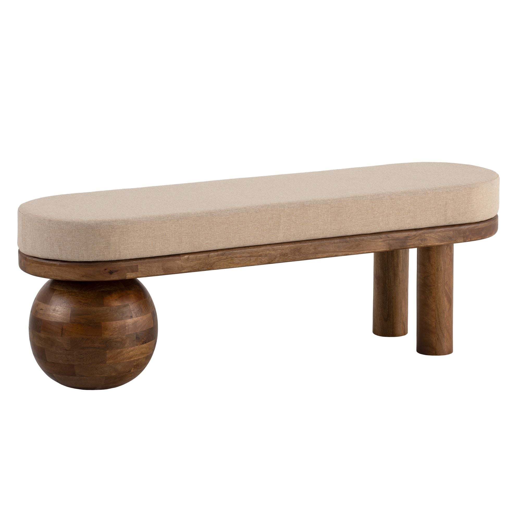 Sofastof massivt træ sofa 140x47,5x41,5 cm, entre, polstret stof sofa, beige