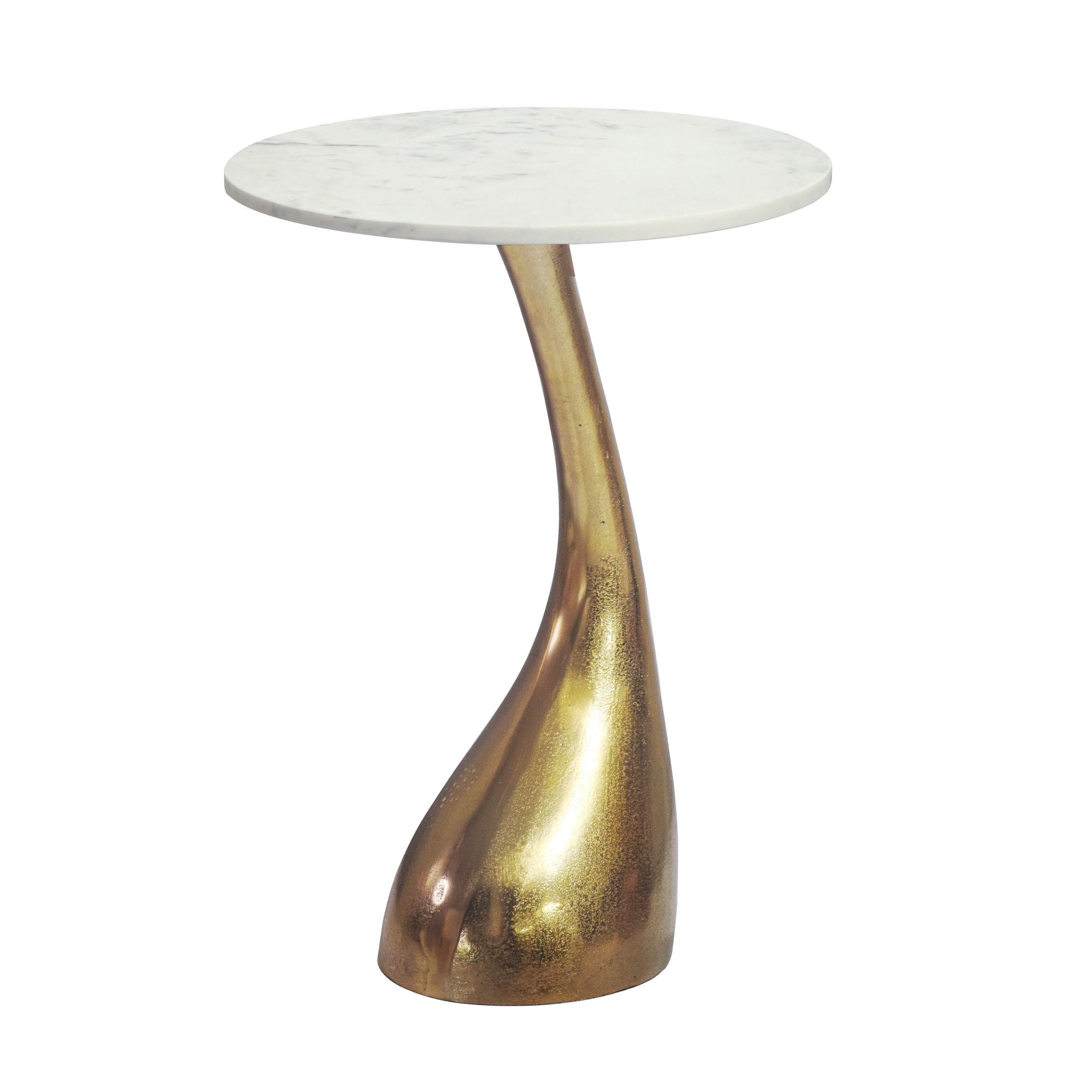 Rundt Sidebord 45 cm i Guld Aluminium med Hvid Marmorbordplade  -  Moderne Designbord
