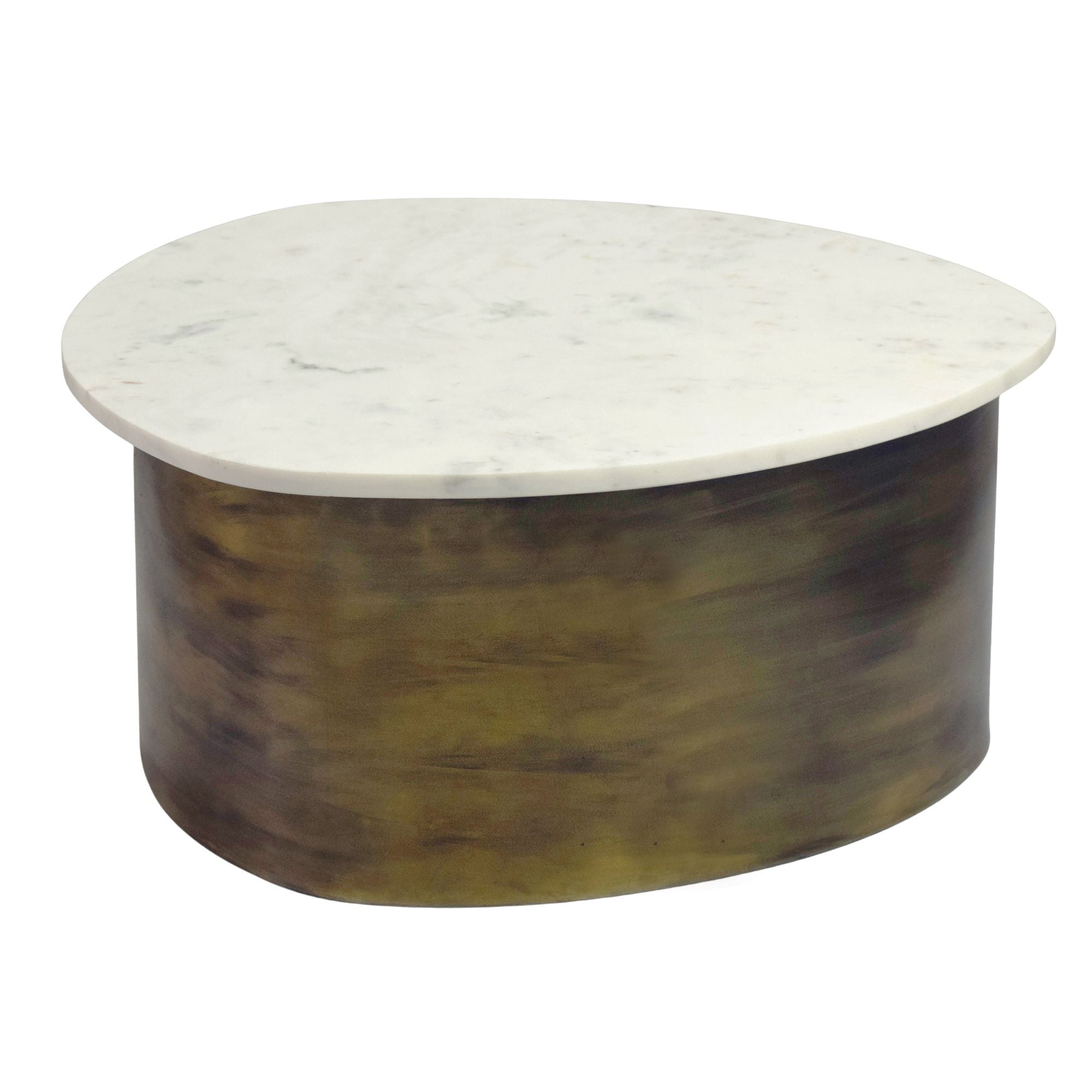 Sofabord 63 cm i Guld Aluminium med Hvid Marmorbordplade  -  Organisk Designbord
