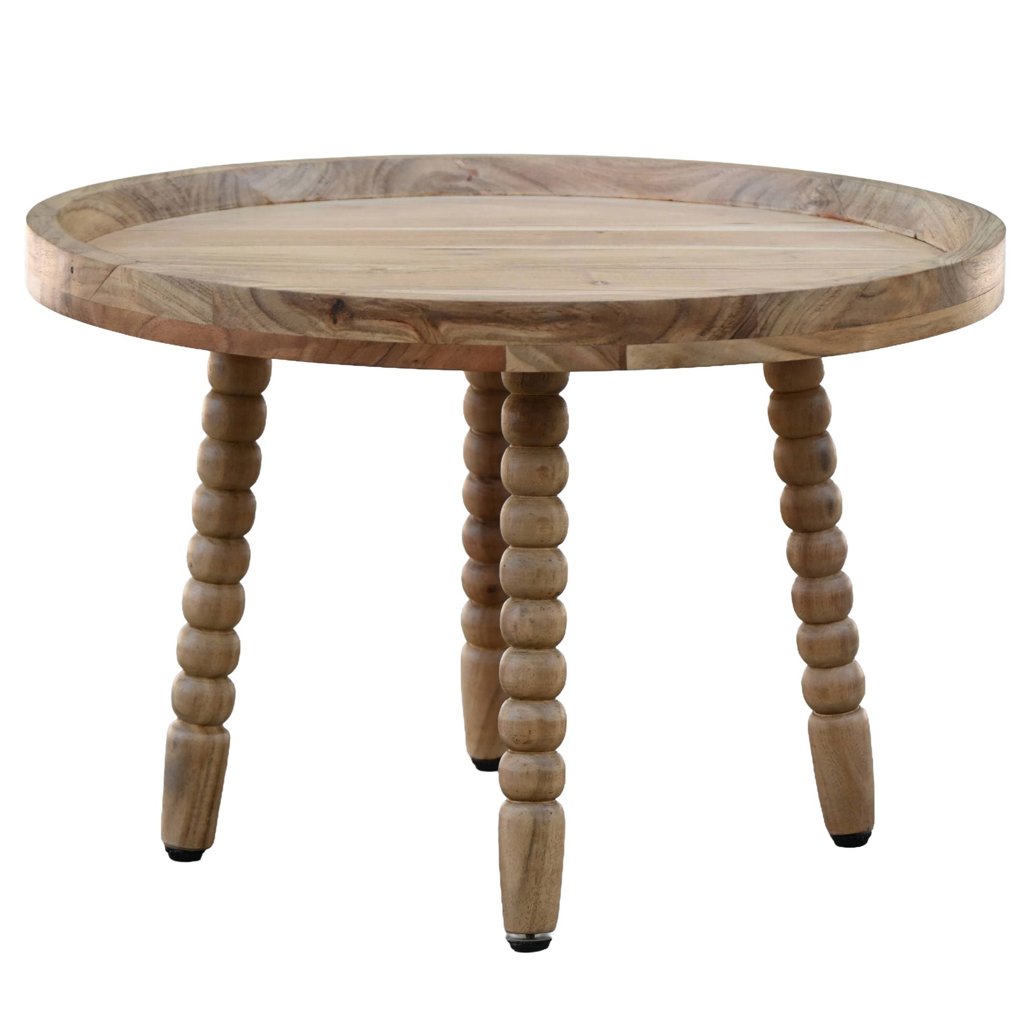 Rundt Sofabord 60 cm i Massivt Akacietræ  -  Designbord med Dekorative Ben