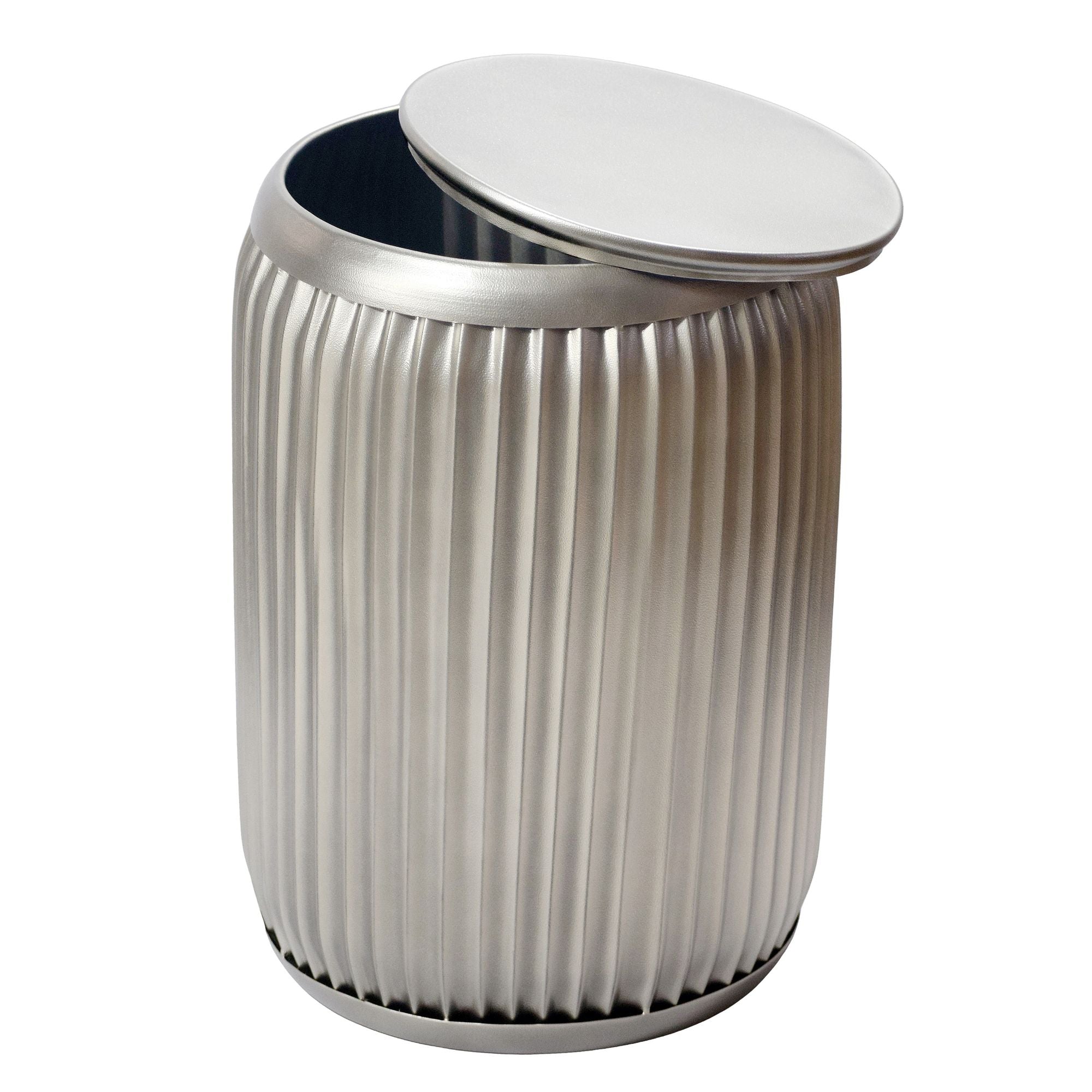 Rundt Sidebord 35 cm i Sølv Metal med Aftagelig Bordplade  -  Designbord med Opbevaring