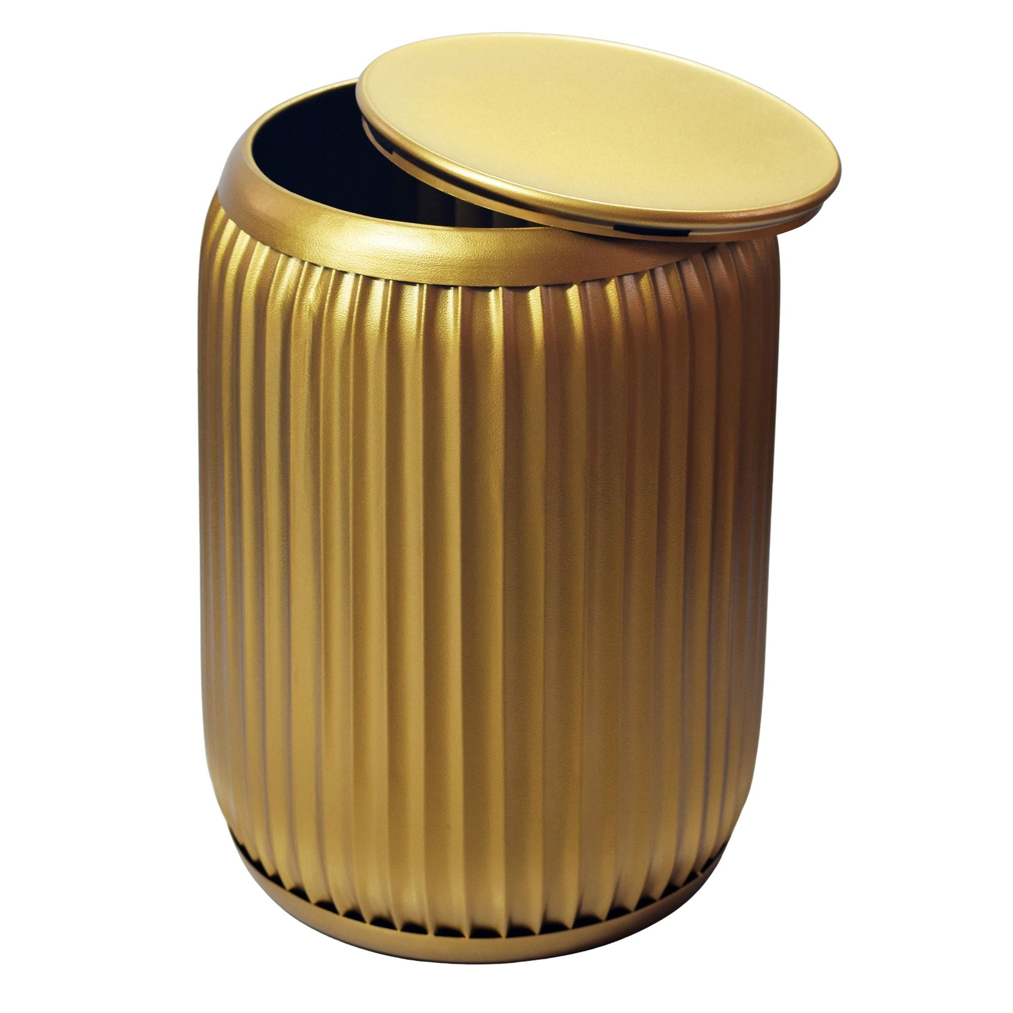 Rundt Sidebord 35 cm i Guld Metal med Aftagelig Bordplade  -  Designbord med Opbevaring