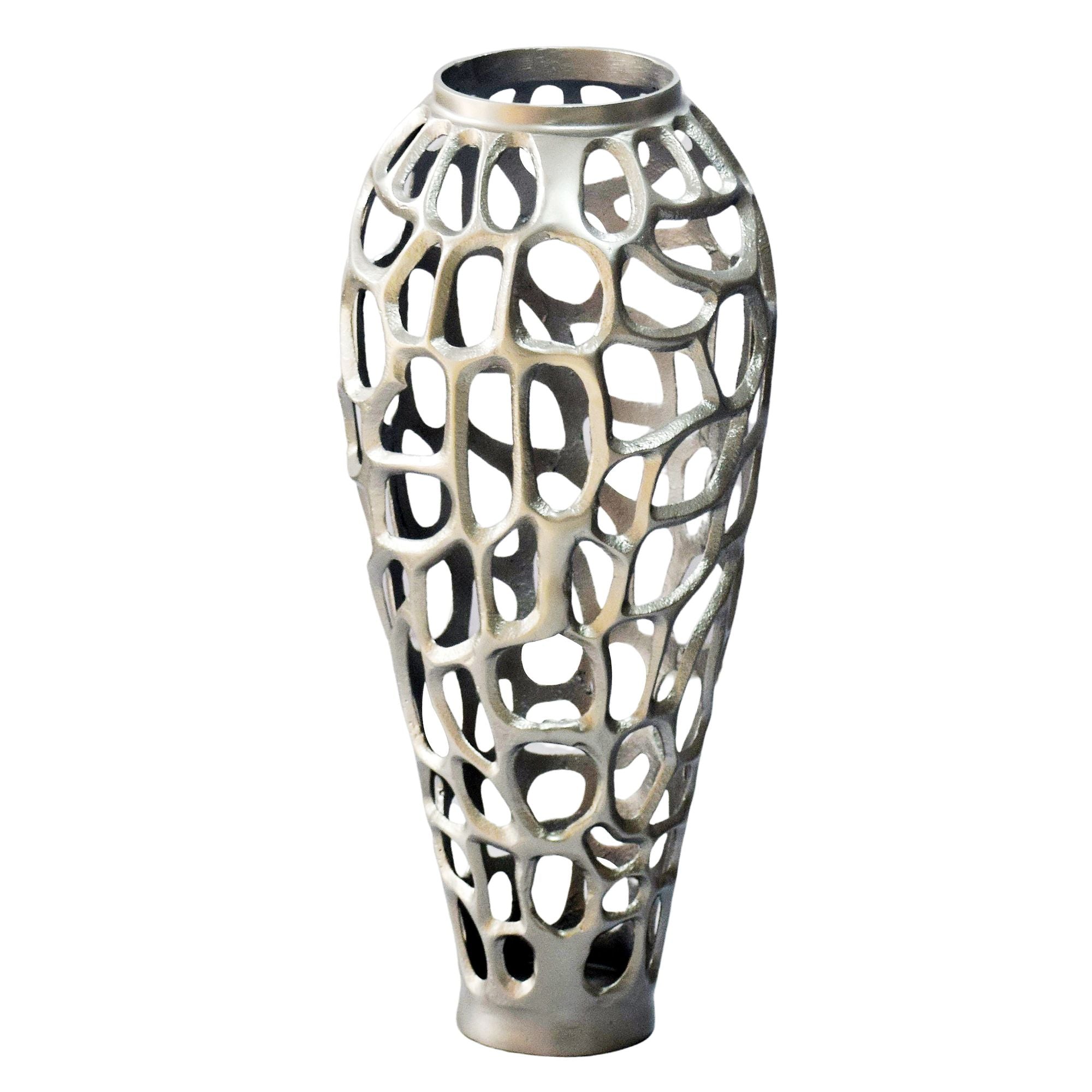 XXL Gulvvase 85 cm i Sølv Aluminium  -  Stor Moderne Metalvase til Tørrede Blomster
