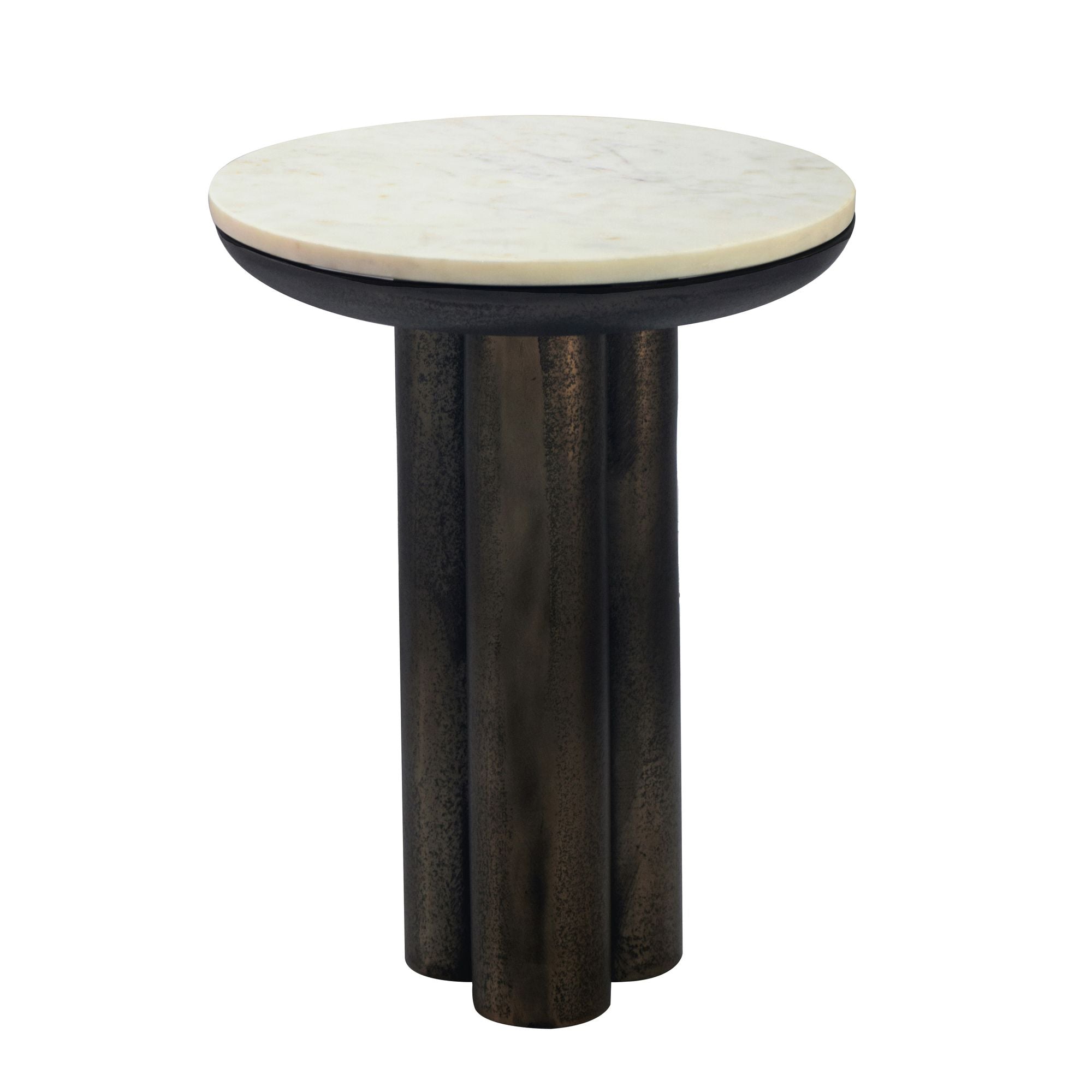 Rundt Sidebord 36 cm i Aluminium med Hvid Marmorbordplade - Moderne Designbord