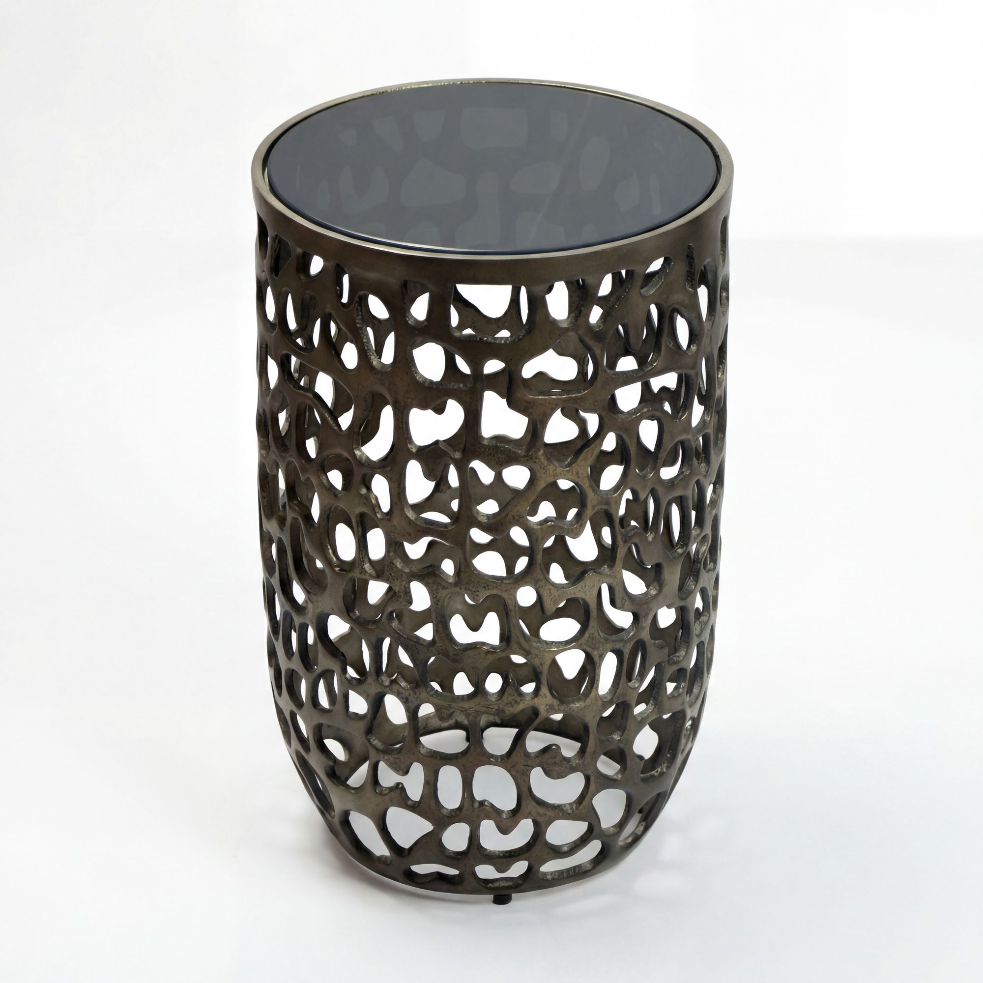 Rundt Sidebord 30 cm i Sort Aluminium med Glasplade - Moderne Designbord