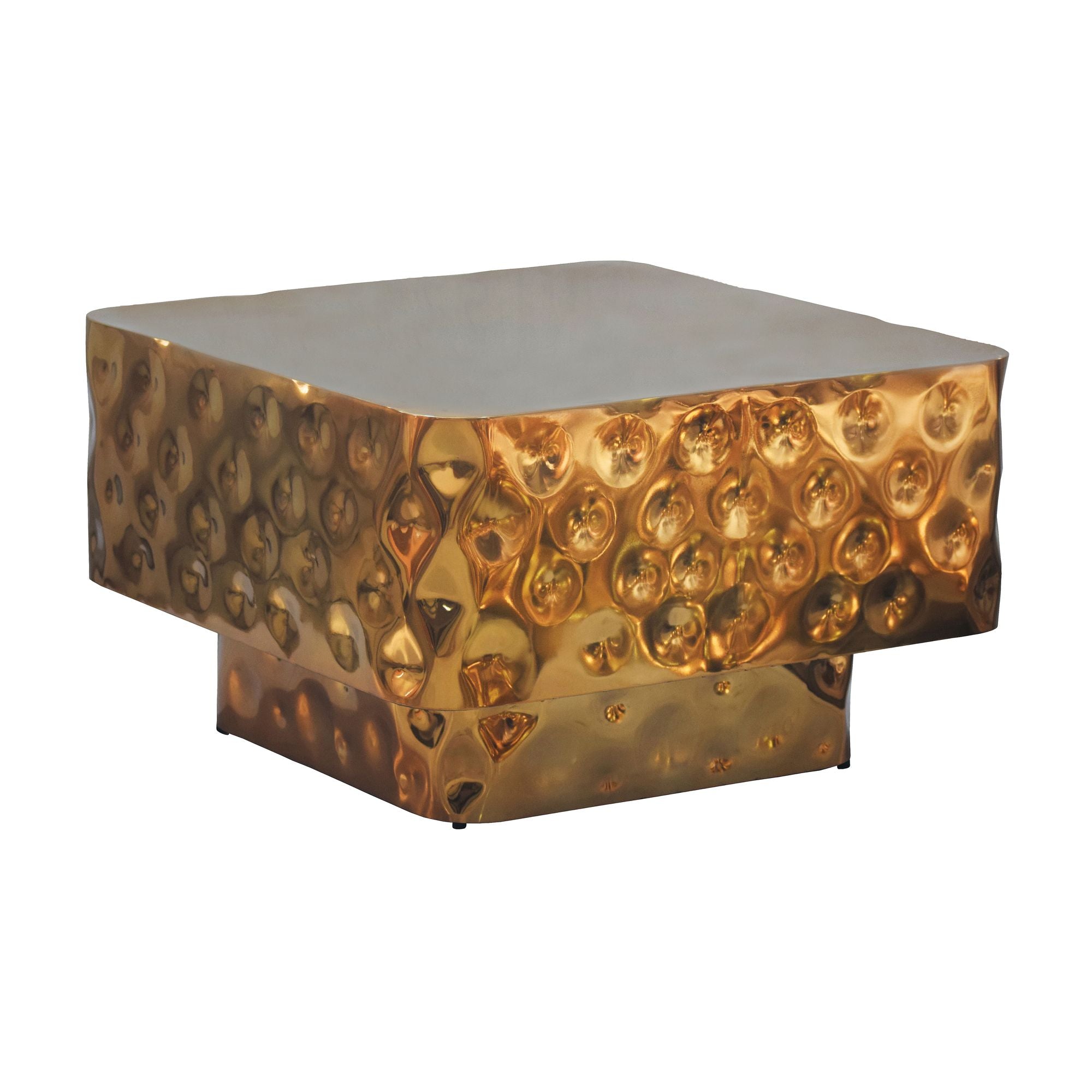 Kvadratisk sofabord i aluminium - 60 x 60 cm - Guldfarvet - Hamret design