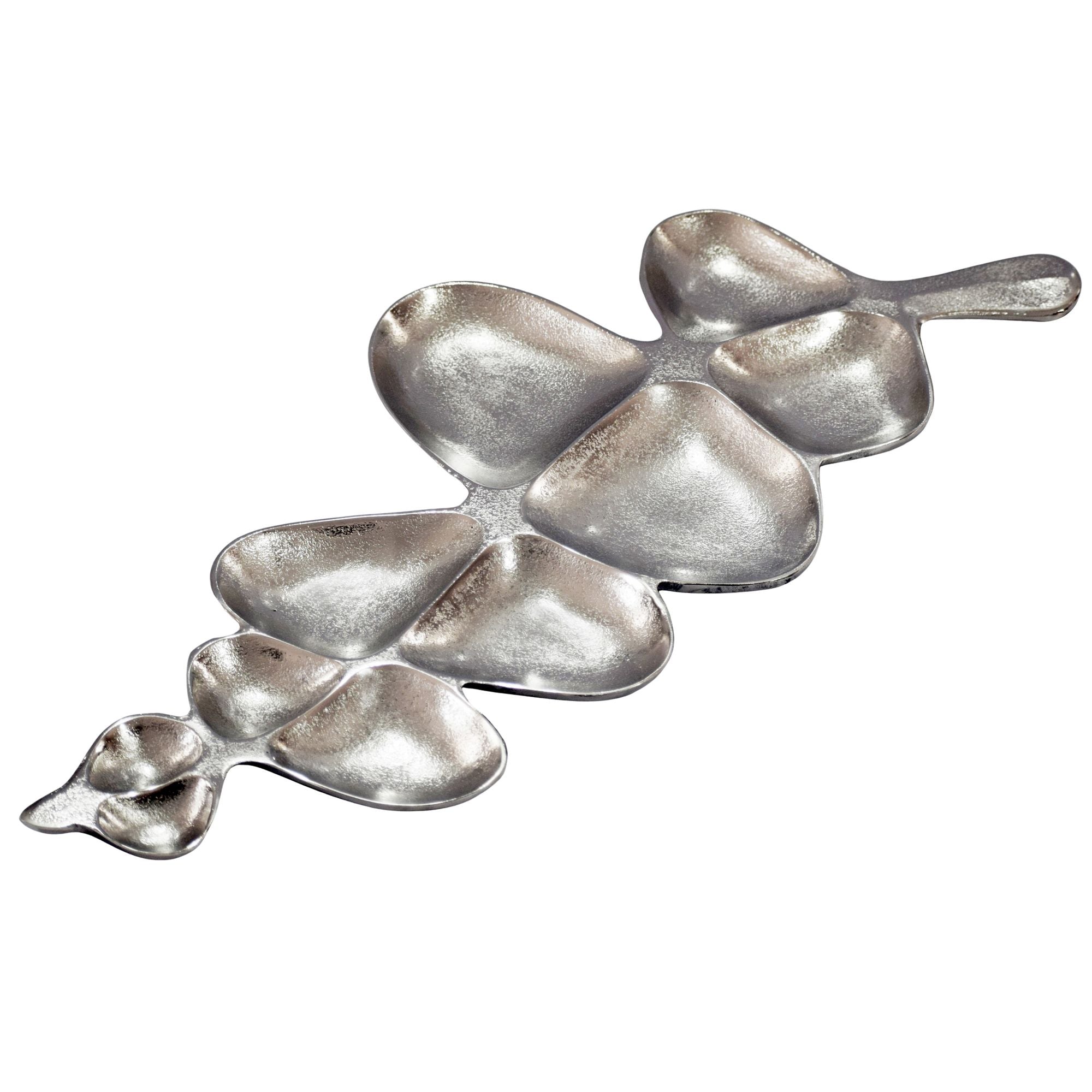 Dekorationsskål i aluminium - Bladdesign - 60,5 cm - Sølv - Håndlavet