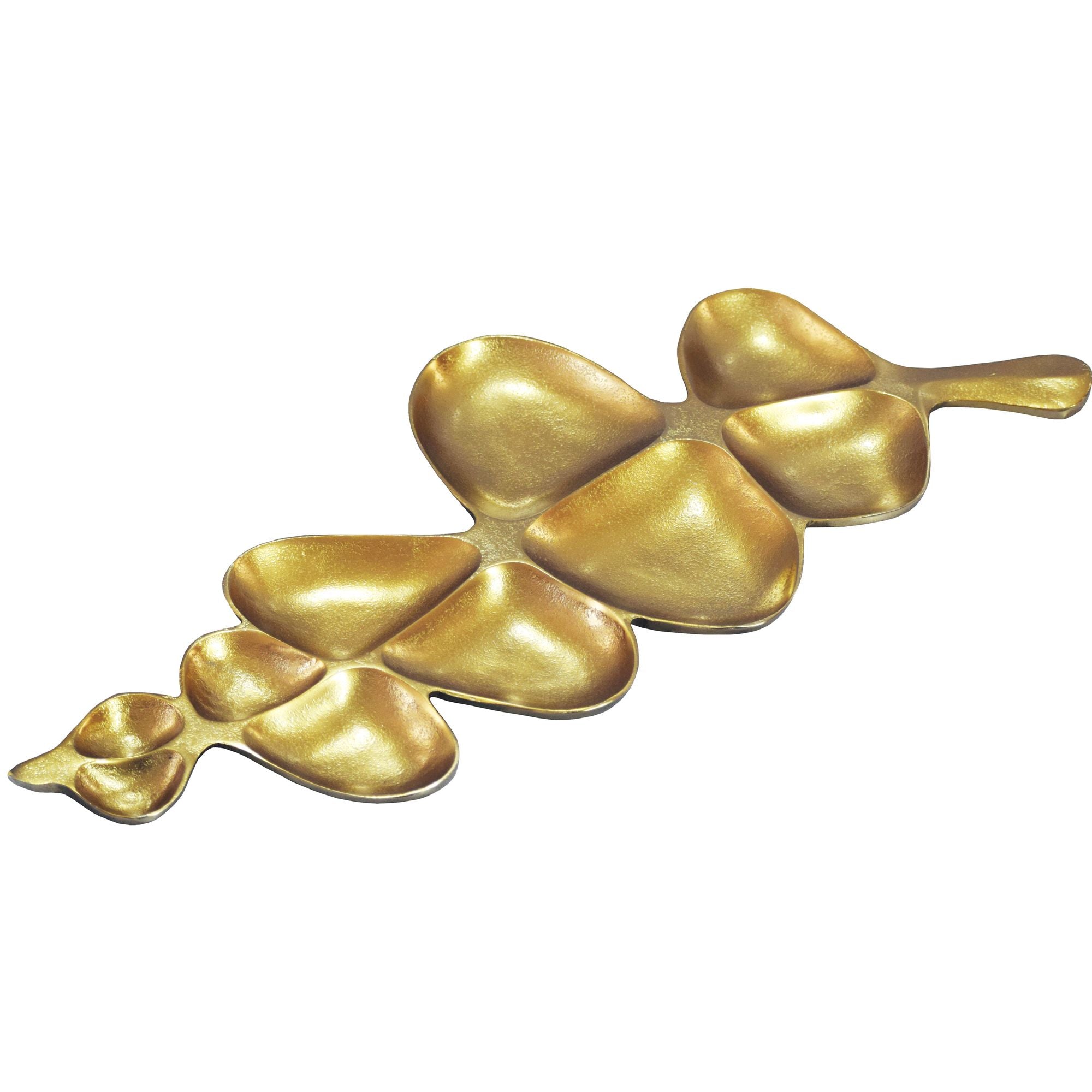 Dekorationsskål i aluminium - Bladdesign - 60,5 cm - Guldfarvet - Håndlavet
