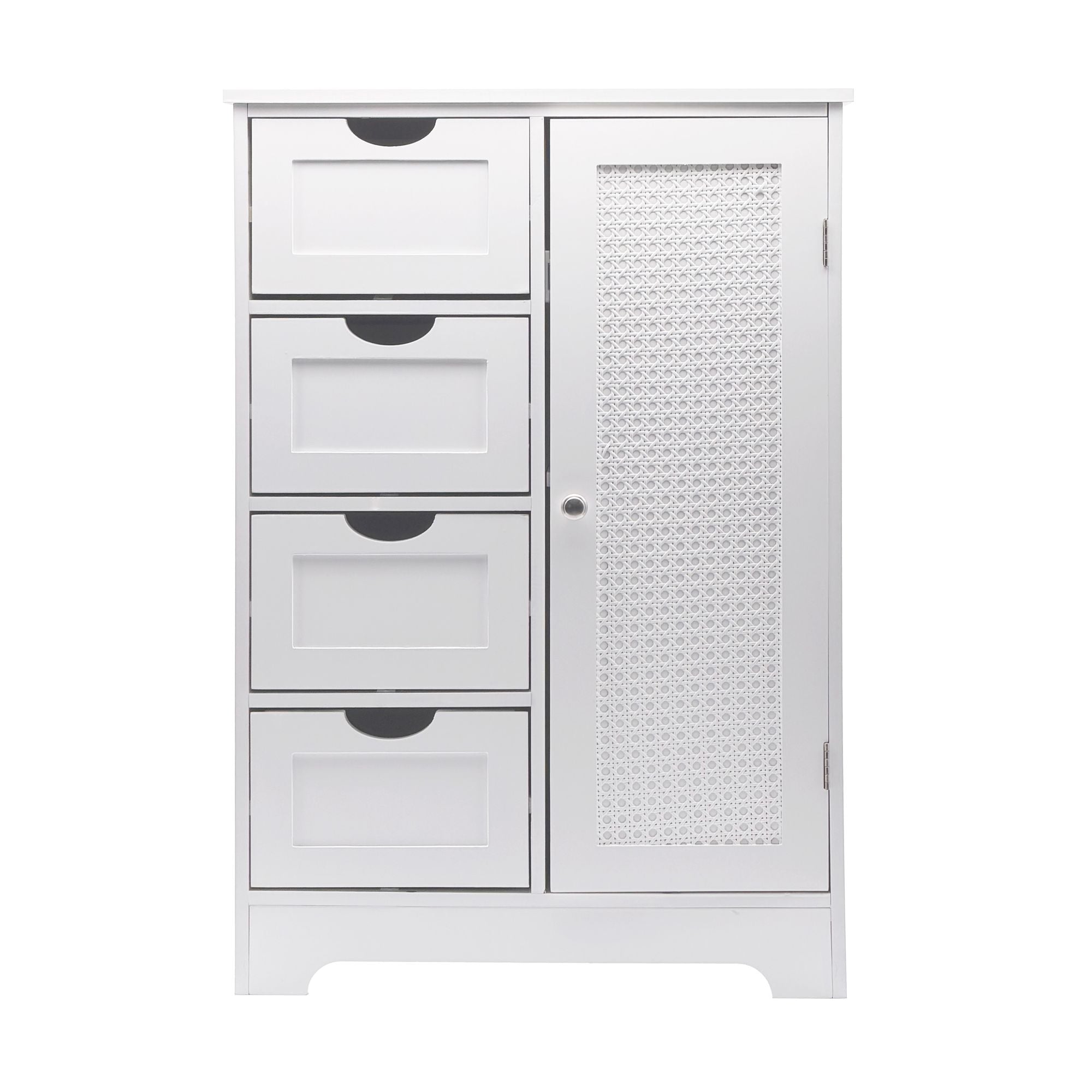 Smalt badeværelsesskab 55x80 cm med wienerfletværk - Badeværelsesskab med dør og 4 skuffer - Badeværelseshylde lavet af lakeret MDF
