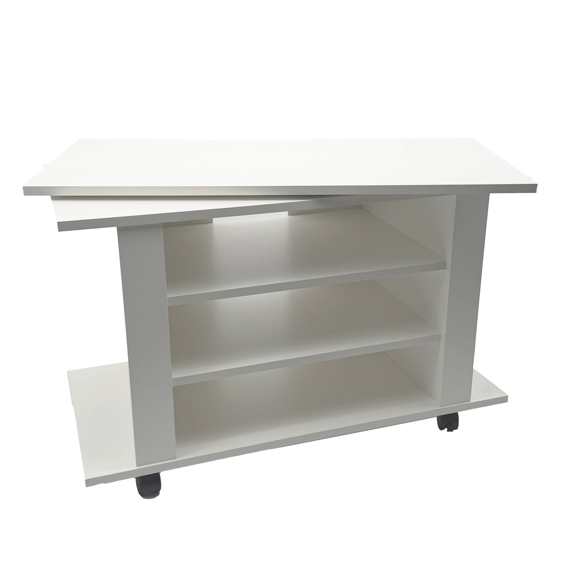Hvidt TV Lowboard 78 cm - HiFi-bænk med drejelig topplade - TV-bord på hjul