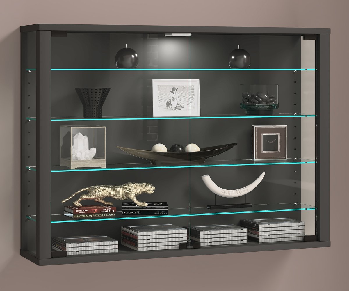 Vægvitrineskab med ESG-sikkerhedsglas, 60x83x18 cm, antracit grå
