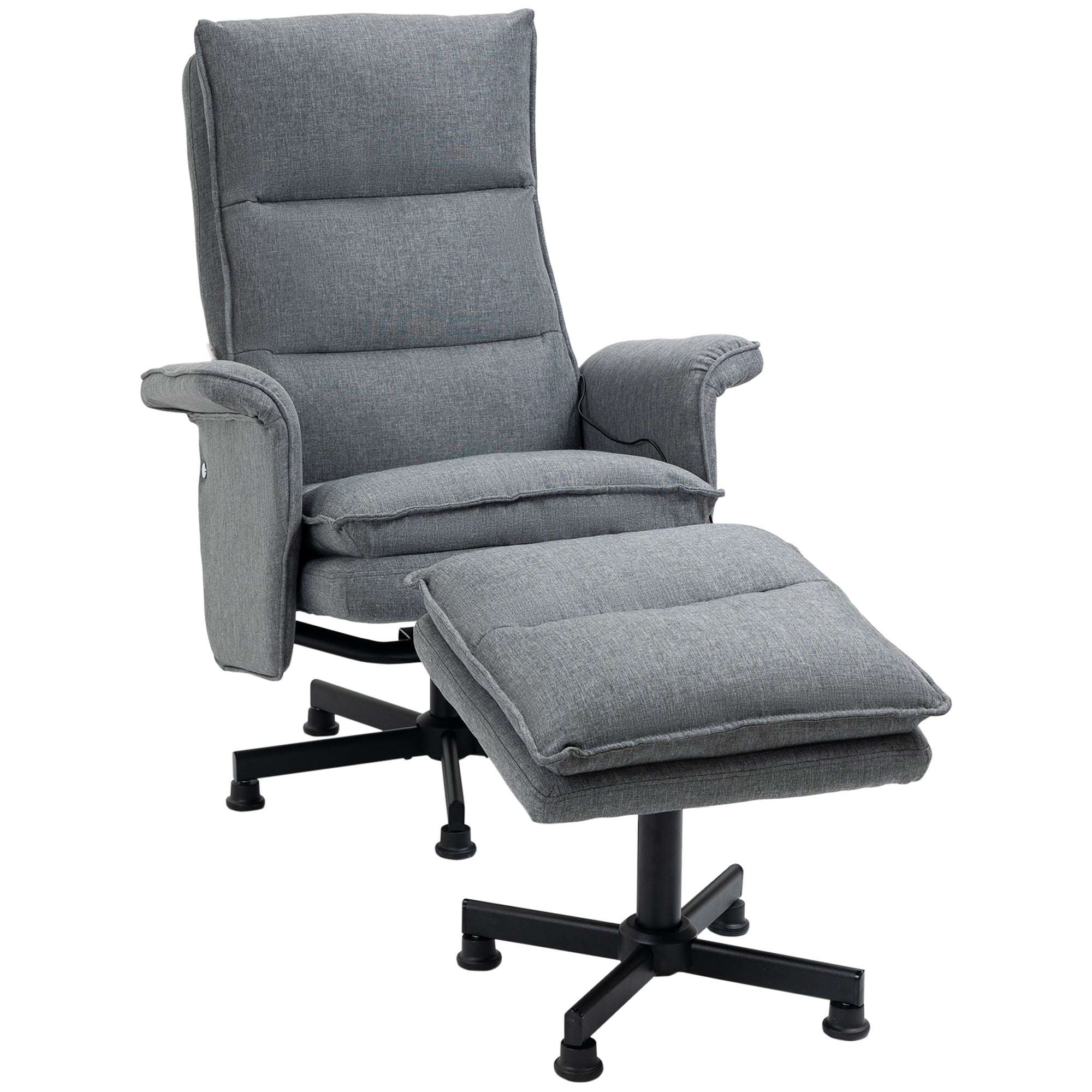 Massagekontorstol med fodstøtte, 8 vibrationshoveder, 1 fjernbetjening, 1 sidelomme, grå