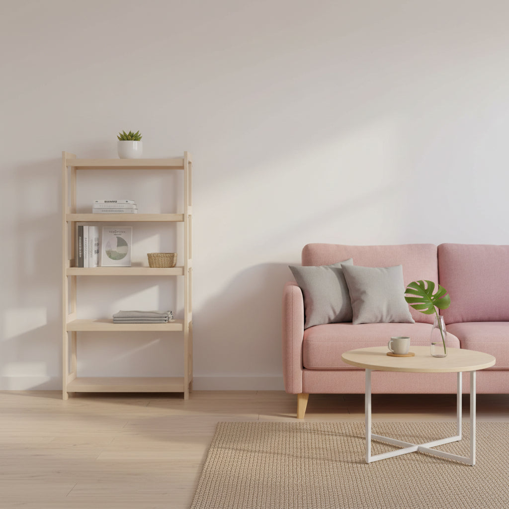 Bogreol i bøgetræ, 5 hylder, 136x80x25 cm