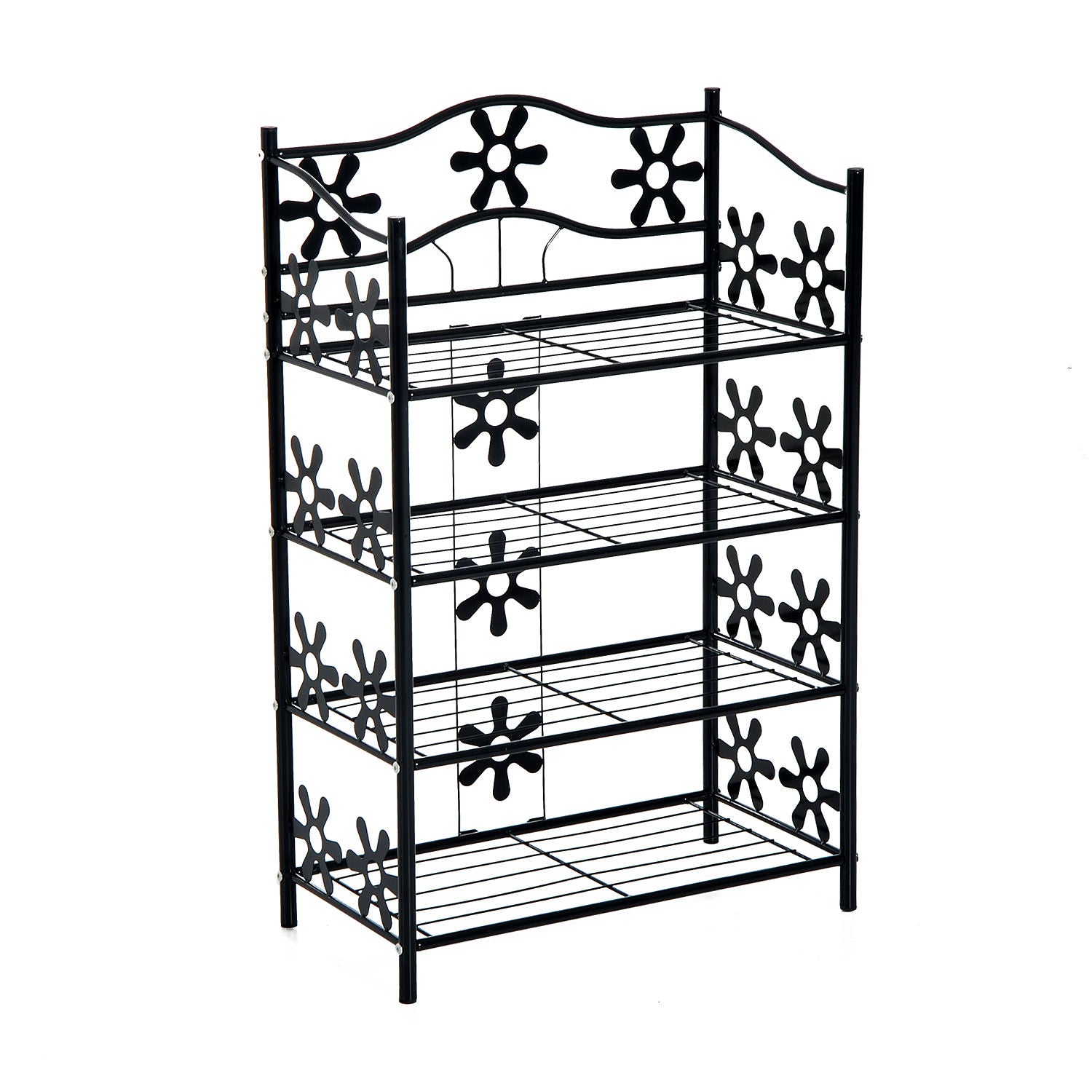 Lille skohylde, pladsbesparende blomsterhylde, plantestativ, fritstående hylde, 4 etager, metal, sort, 59,5 x 30 x 92 cm