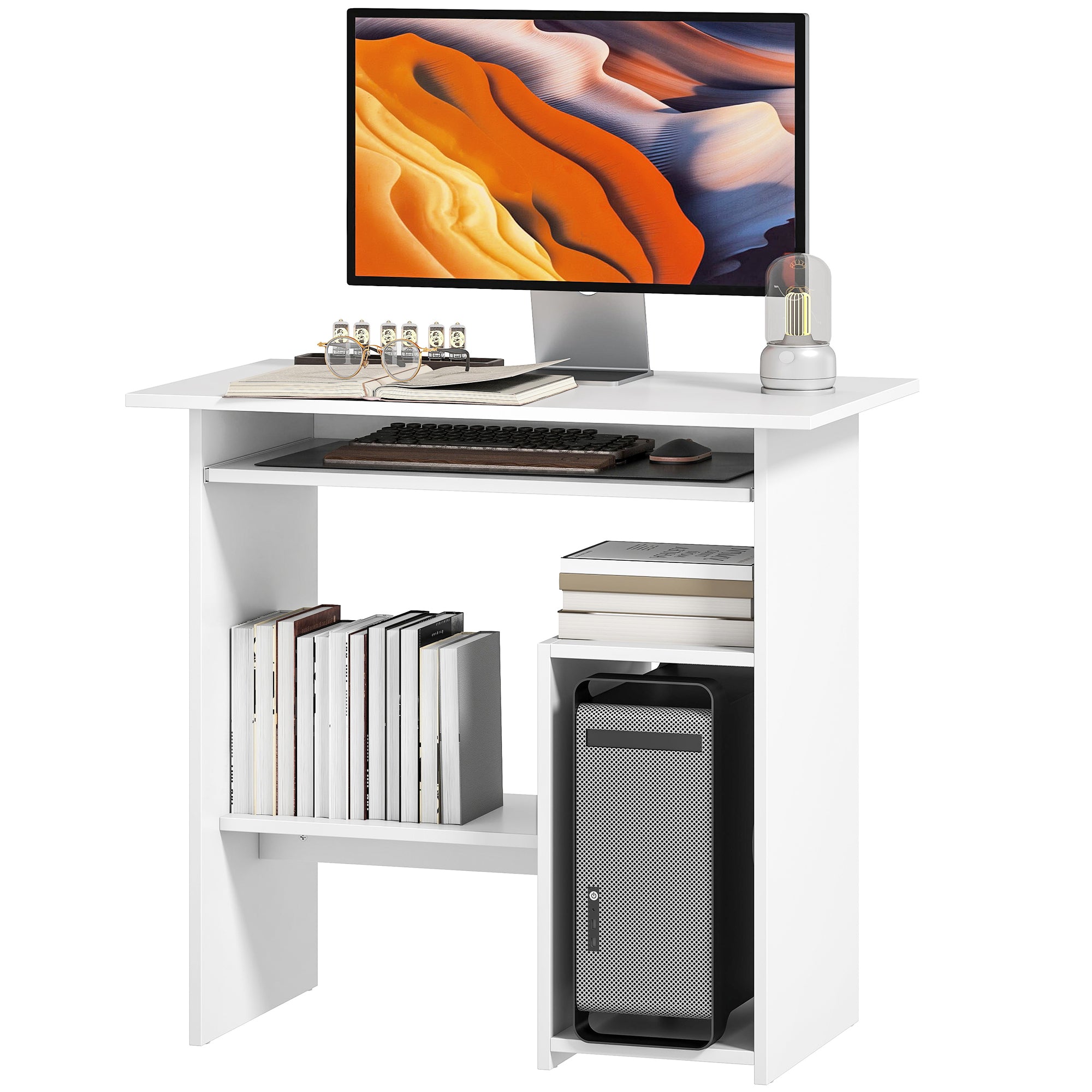 Computerbord, skrivebord, spånplade, metal, 80 x 45 x 75 cm, hvid