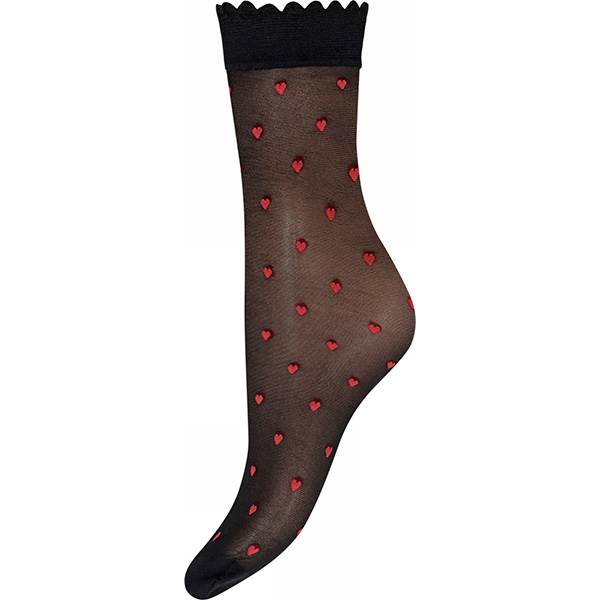 HYPE THE DETAiL ankel strømper med hjerter, 30 den - Black/red  : Erling Christensen Møbler