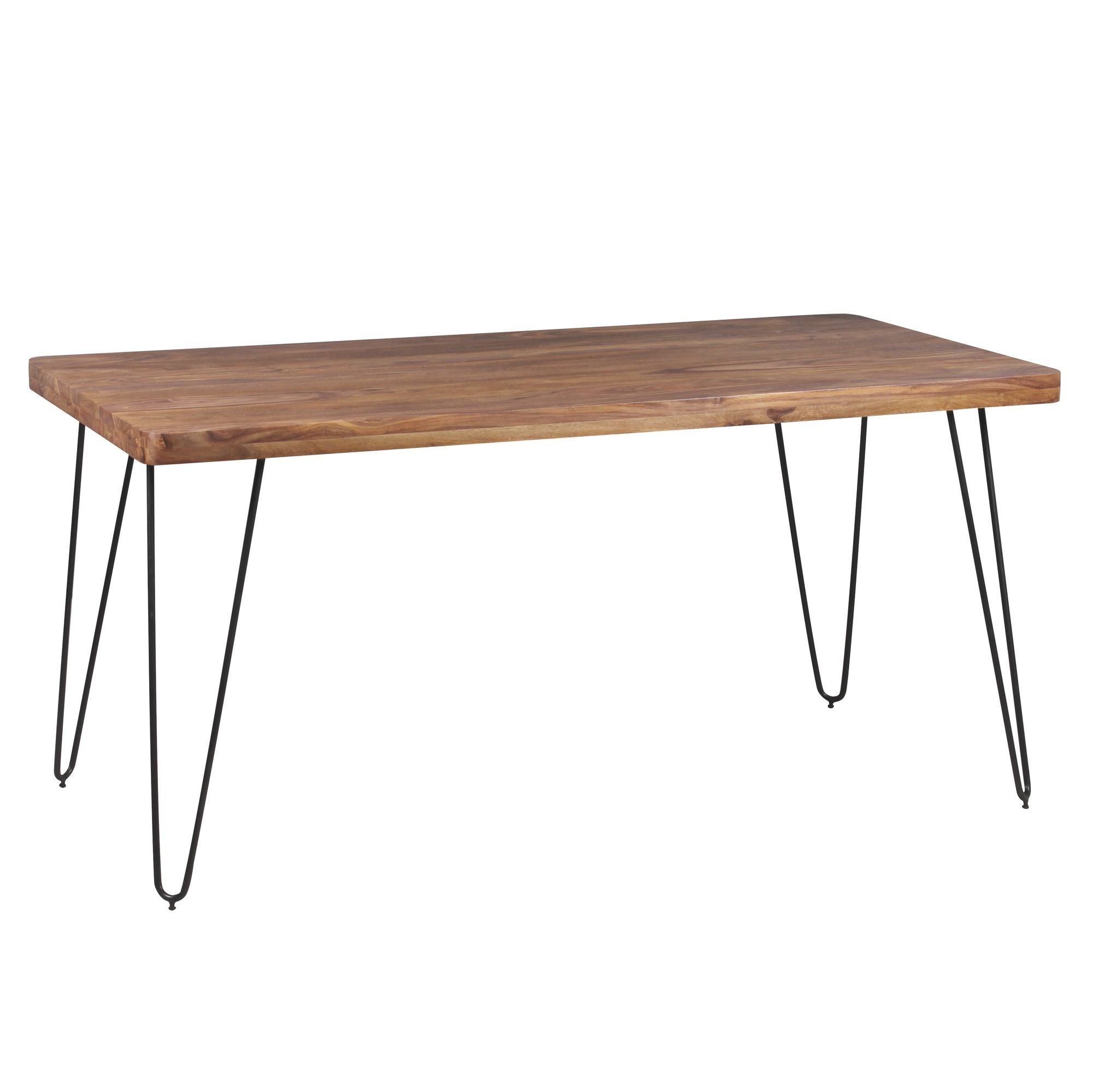 BAGLI spisebord, massivt sheeshamtræ, 120 cm, spisebord, træbord, metalben, køkkenbord, landlig stil, mørkebrun