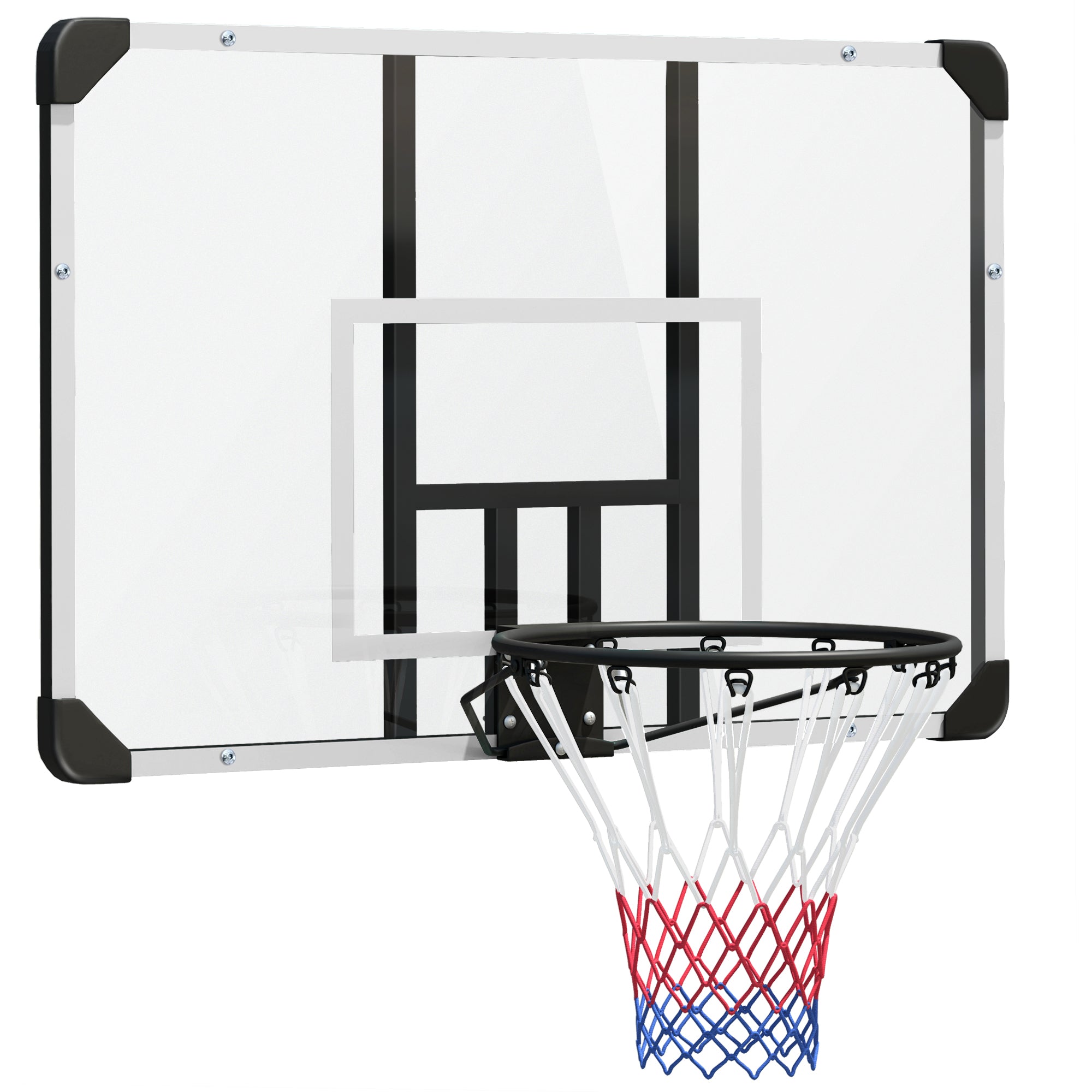 Basketballkurv, brudsikker bagplade, højdejusterbar, indendørs og udendørs, stålramme, sort