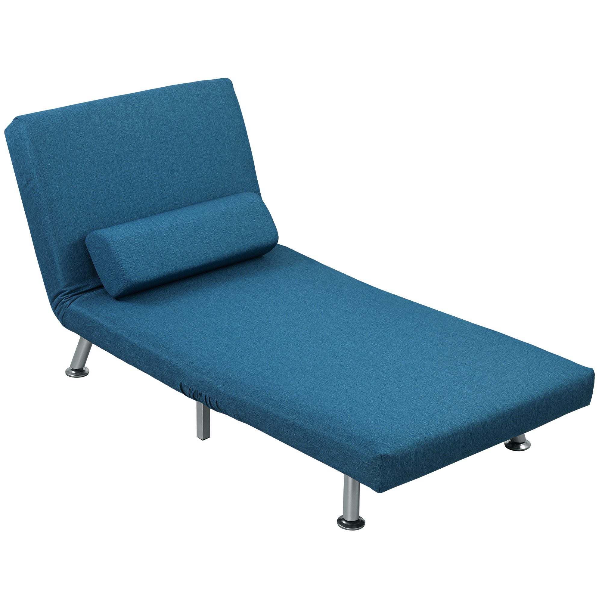 Klapstol med sengefunktion, foldbar afslapningsstol i linnedlook, justerbar ryglæn, 75 x 70 x 75 cm, blå