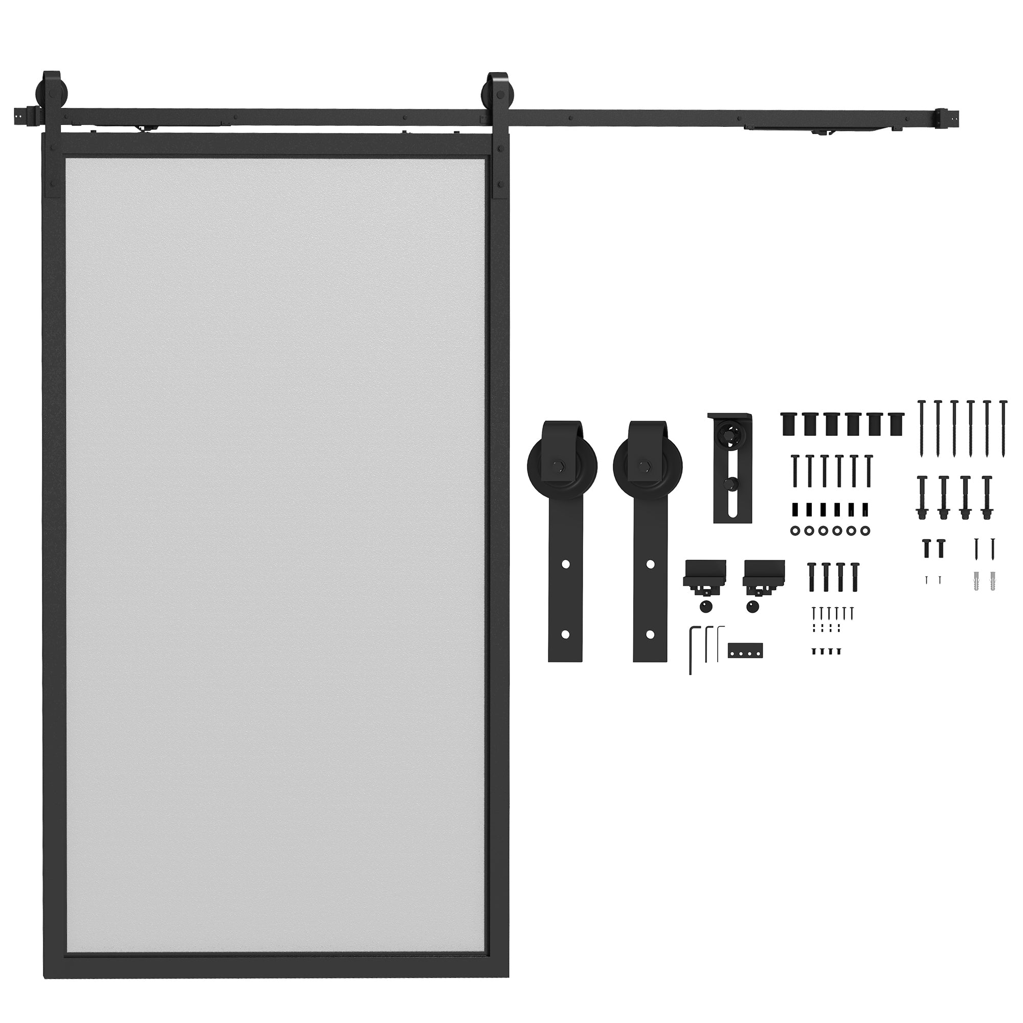 Skydedørssæt, stille og jævn, til træ- og cementvægge, 244 cm, stål, sort