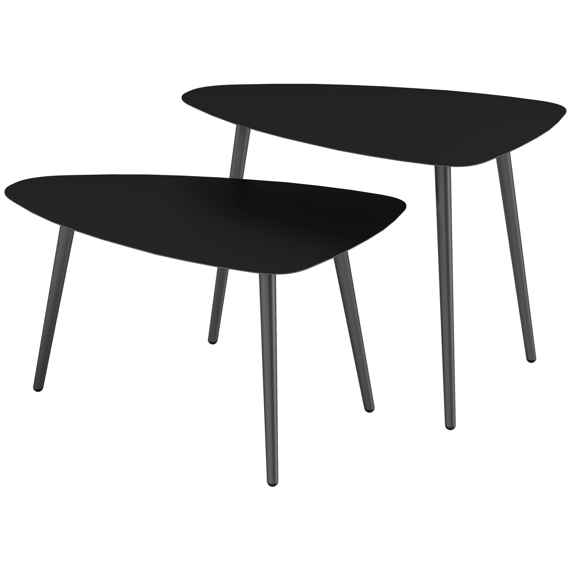 Sofabordsæt med 2, vejrbestandigt balkonbord i stål, sidebord i geometrisk design i sort