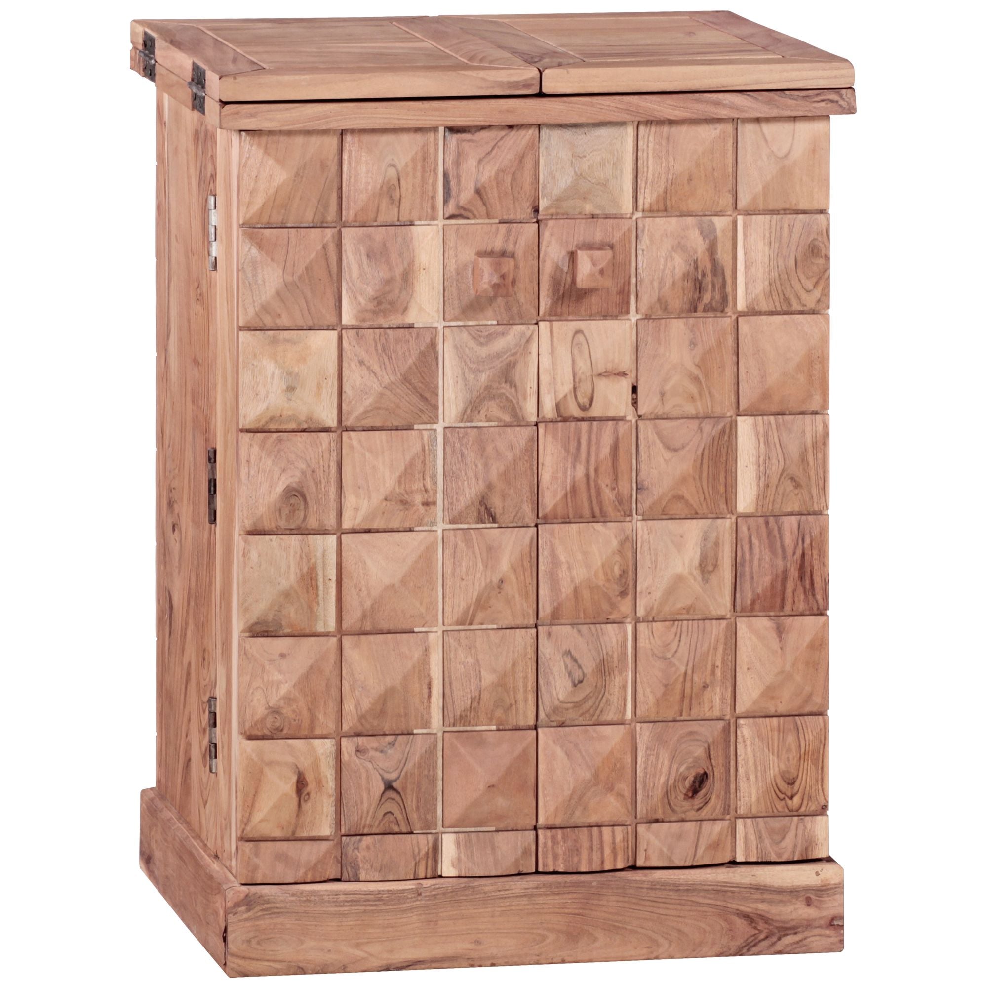 Kommode massivt træ 65x91x50 cm med foldbar vinbar, lille moderne bar, barskab med døre, med opbevaringsplads til flasker og glas