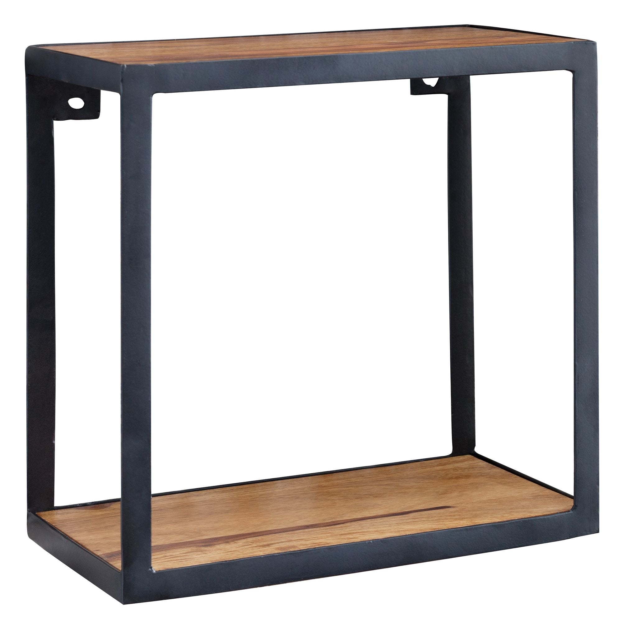 PURI væghylde 35x18x35 cm, massivt sheeshamtræ, hængende bogreol, metalhylde med hylde i ægte træ, lille firkantet træhylde, dekorativ kubehylde, industriel vægdekoration