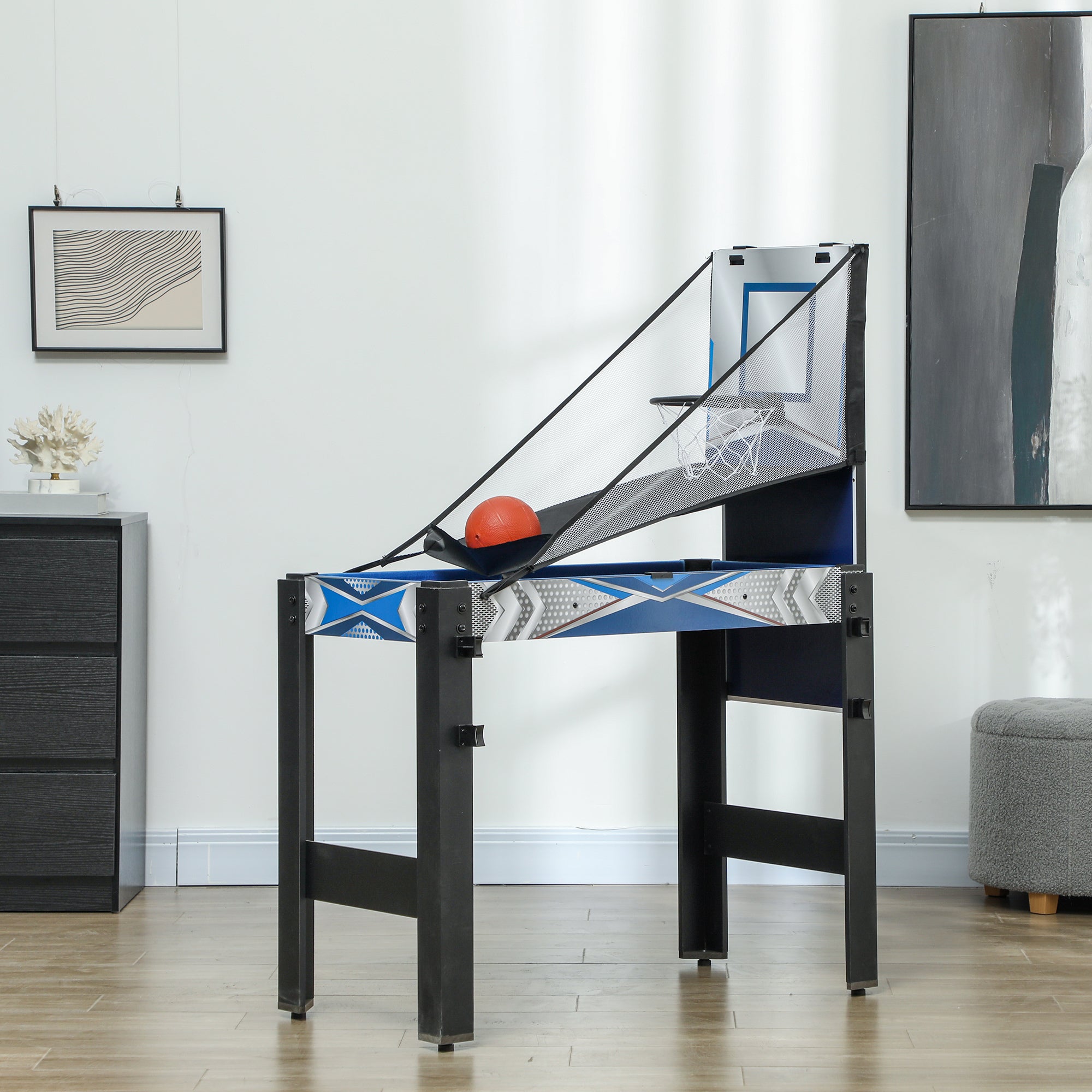 5-i-1 spillebord, billard, bordtennis, hockey, basketball, bueskydning, tilbehør inkluderet, mdf, plastik, blå