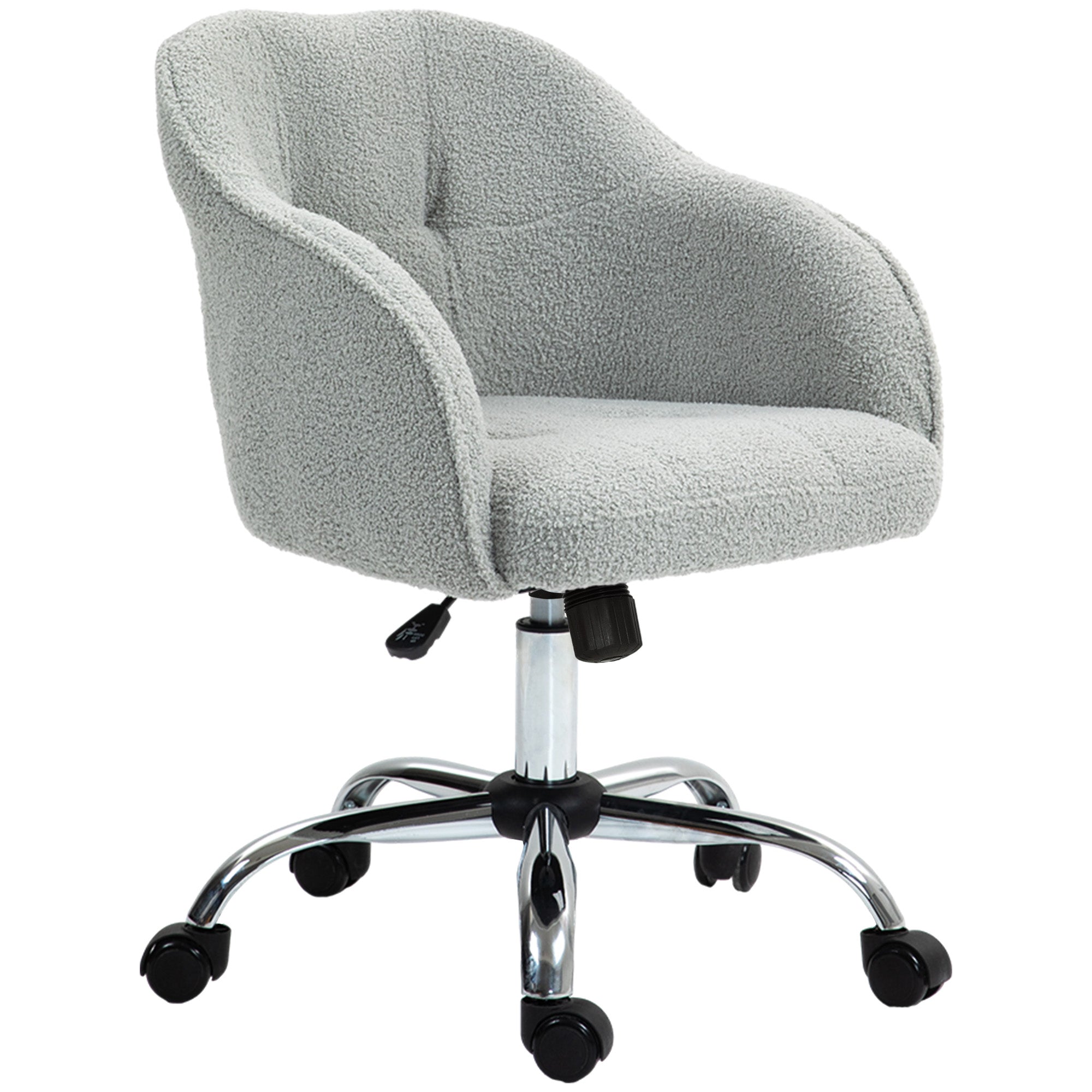 Hjemmekontorstol, ergonomisk skrivebordsstol med vippefunktion, teddy velvet look, 56 x 61 x 86 cm, grå
