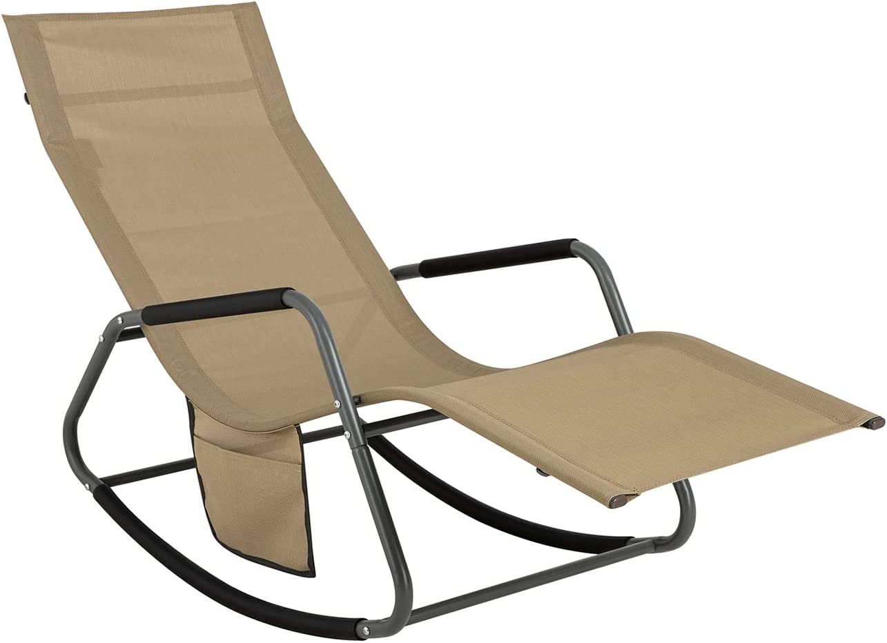 Solseng med opbevaringspose / gyngestol til haven, beige brunlig