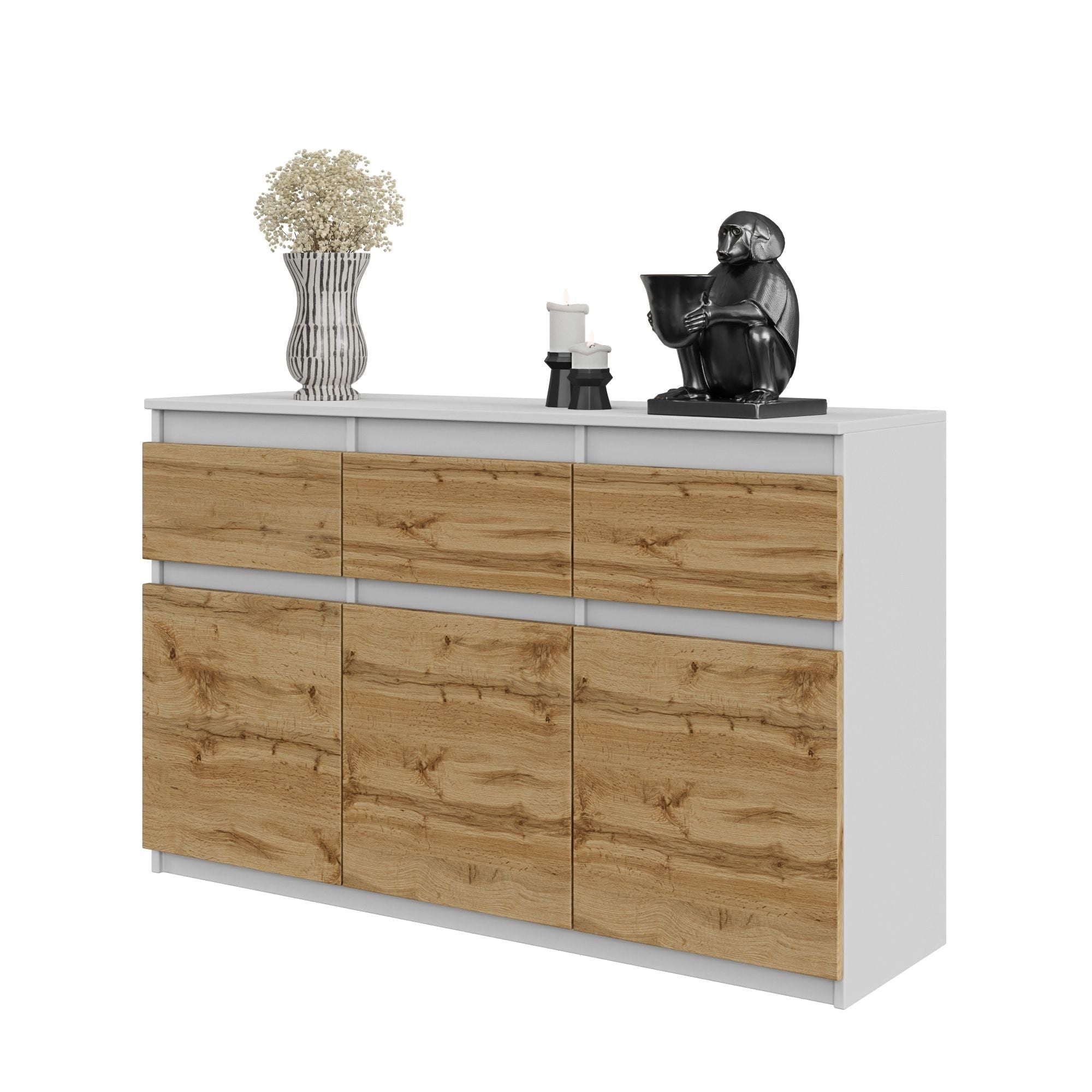 NOAH - Kommode med 3 skuffer - mat hvid / naturfarvet, H75cm B120cm D35cm