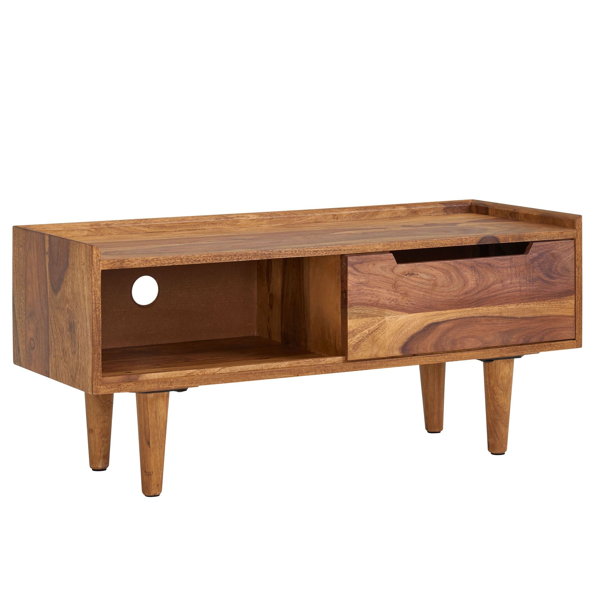 Lavt skab i massivt sheeshamtræ, 95x44x34 cm, TV-skab med skydedør, designer TV-bord, højt TV-skab, moderne TV-bord, TV-skab til stuen