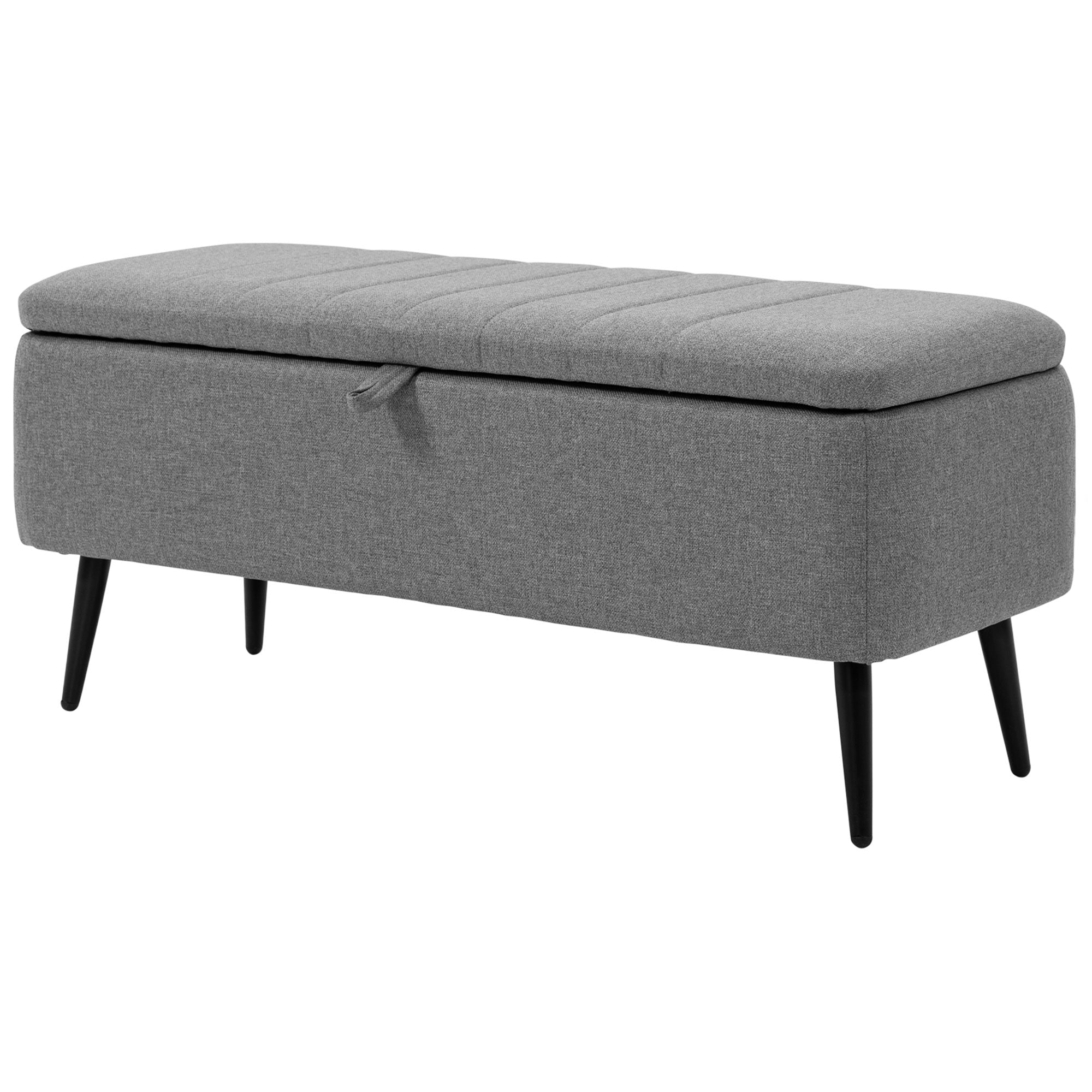 Opbevaringsbænk med linnedlook, kommode med stålben, 102 x 40 x 44 cm, grå
