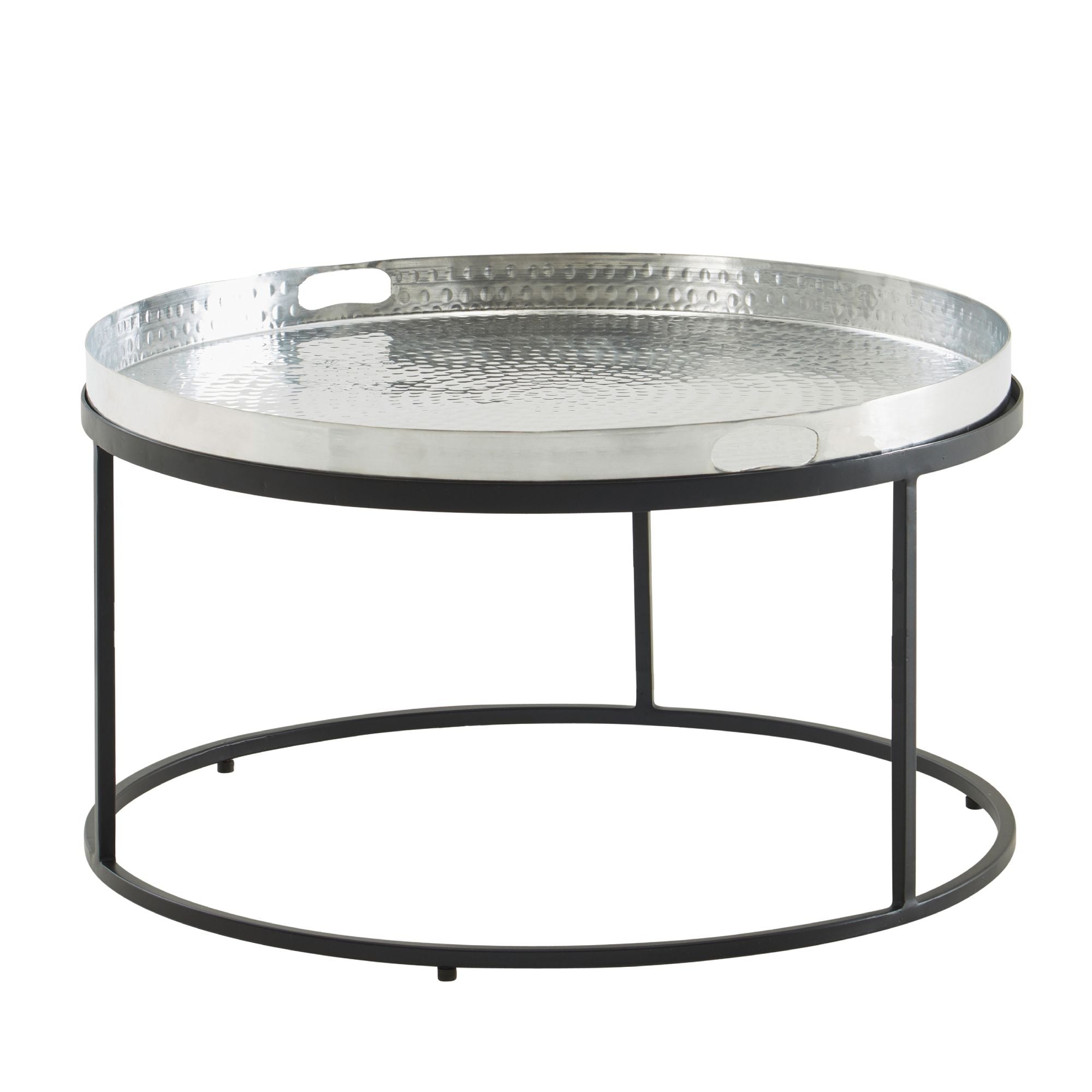 Rundt sofabord i aluminium med aftagelig bakke - Ø62 cm - Sølv/Sort