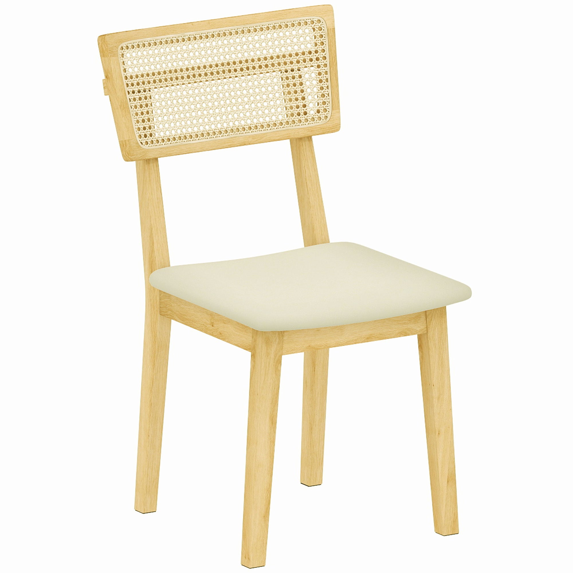Spisestol, rattan ryglæn, kunstlædersæde, gummitræ, naturtræ