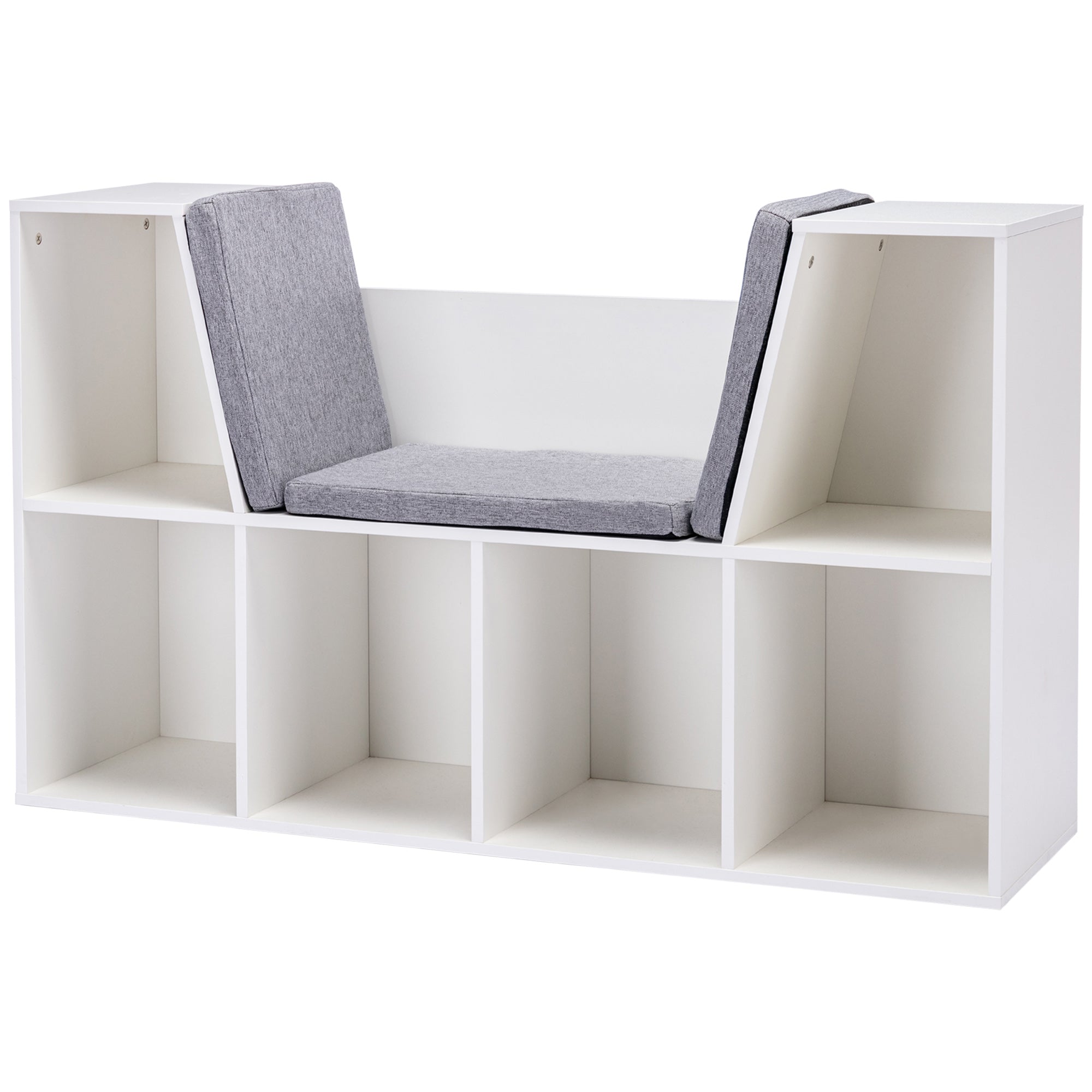 2-i-1 børnehylde + bænk inkl. hynde 103 cm Ã 30 cm Ã 62 cm hvid + grå