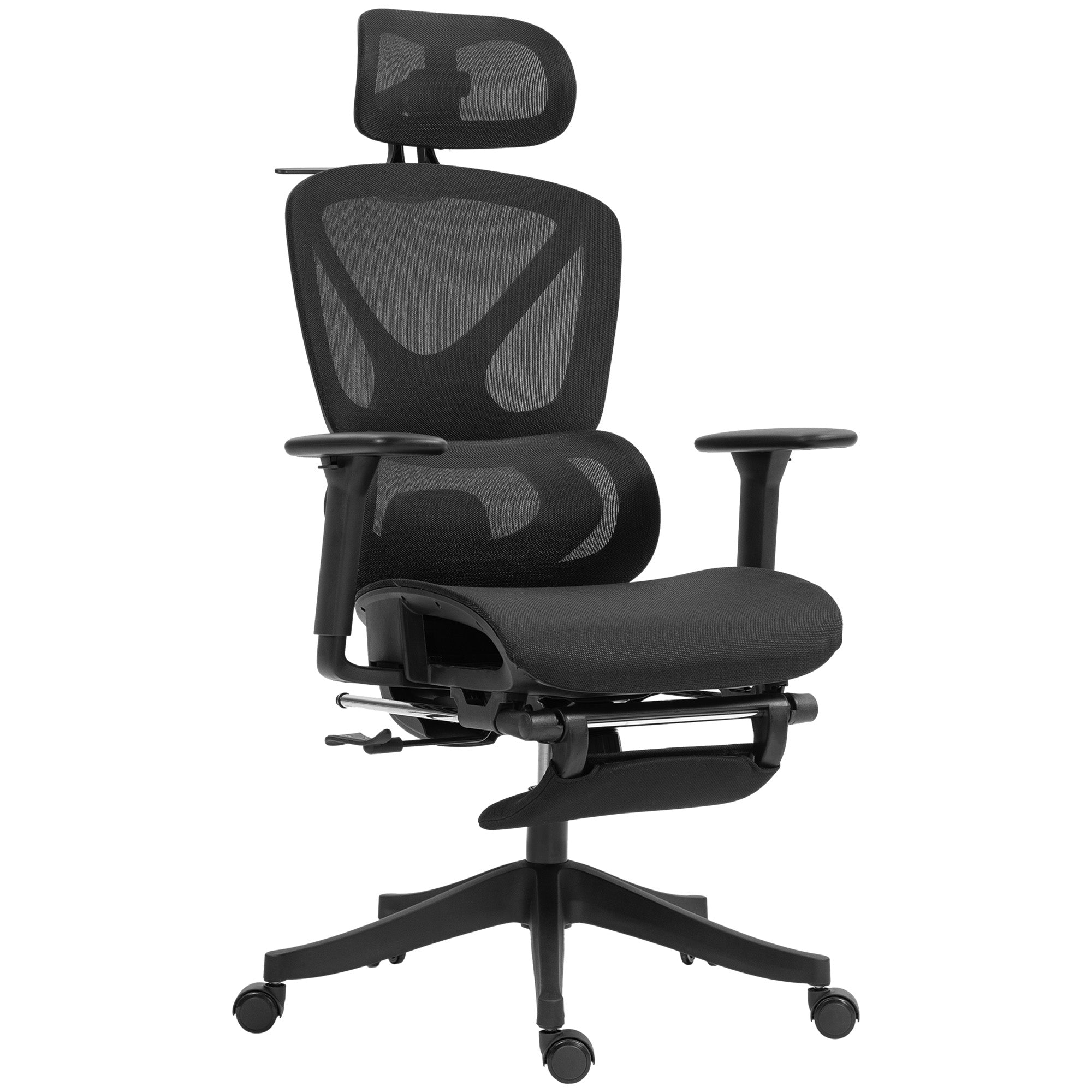 Kontorstol, ergonomisk skrivebordsstol, 135 graders vipning, justerbar, sort
