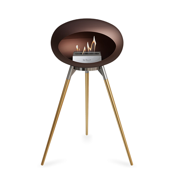 Le Feu Ground Wood High i mocca - Rose gold ben - Poleret stål stel - Stål brænder  : Erling Christensen Møbler