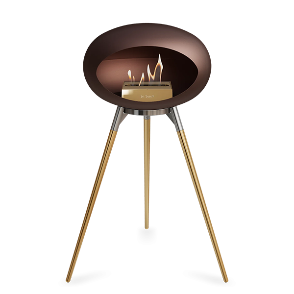 Le Feu Ground Wood High i mocca - Rose gold ben - Poleret stål stel - Rose gold brænder  : Erling Christensen Møbler