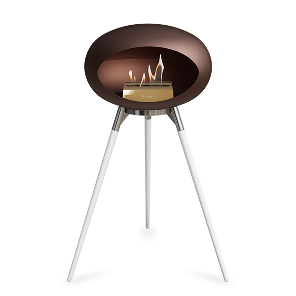 Le Feu Ground Wood High i mocca - Hvide ben - Poleret stål stel - Rose gold brænder  : Erling Christensen Møbler