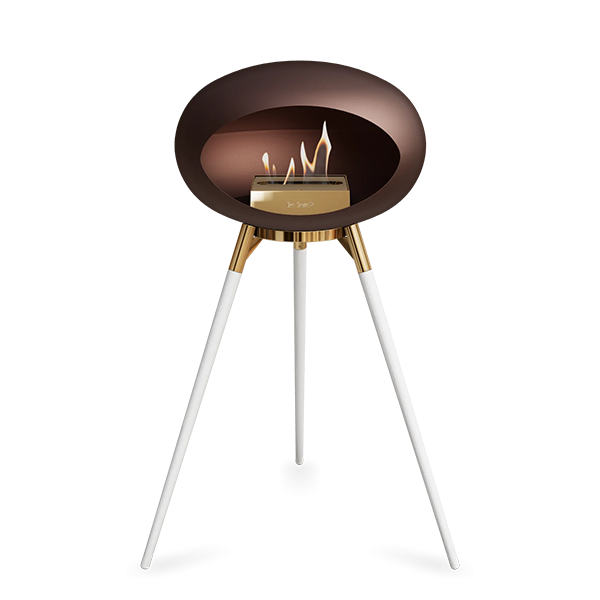 Le Feu Ground Wood High i mocca - Hvide ben - Rose gold stel - Rose gold brænder  : Erling Christensen Møbler