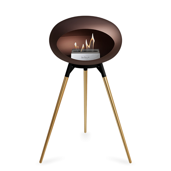 Le Feu Ground Wood High i mocca - Rose gold ben - Sort stel - Stål brænder  : Erling Christensen Møbler