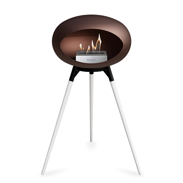 Le Feu Ground Wood High i mocca - Hvide ben - Sort stel - Stål brænder  : Erling Christensen Møbler