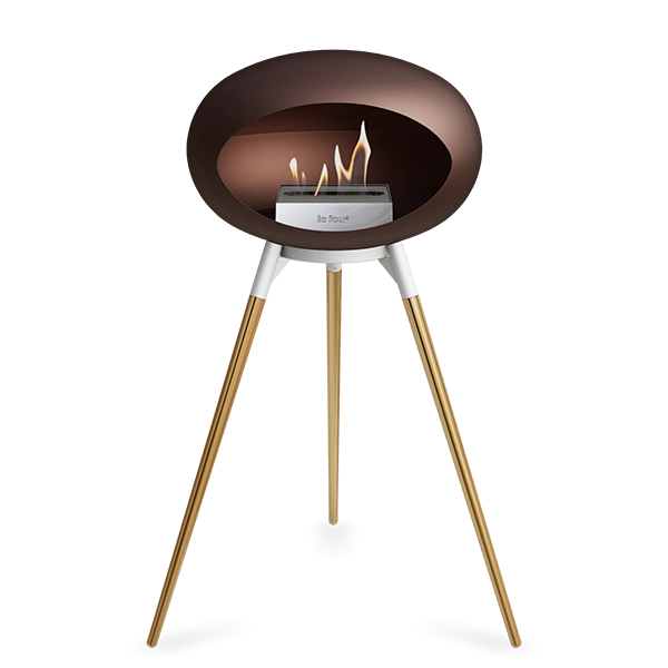 Le Feu Ground Wood High i mocca - Rose gold ben - Hvidt stel - Stål brænder  : Erling Christensen Møbler
