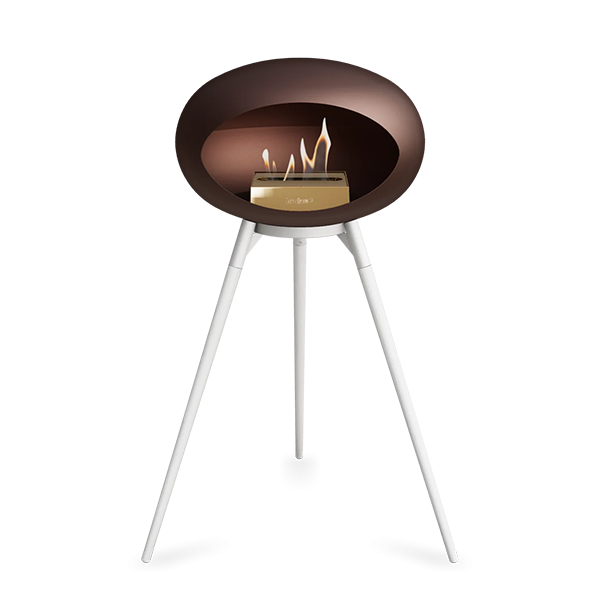 Le Feu Ground Wood High i mocca - Hvide ben - Hvidt stel - Rose gold brænder  : Erling Christensen Møbler