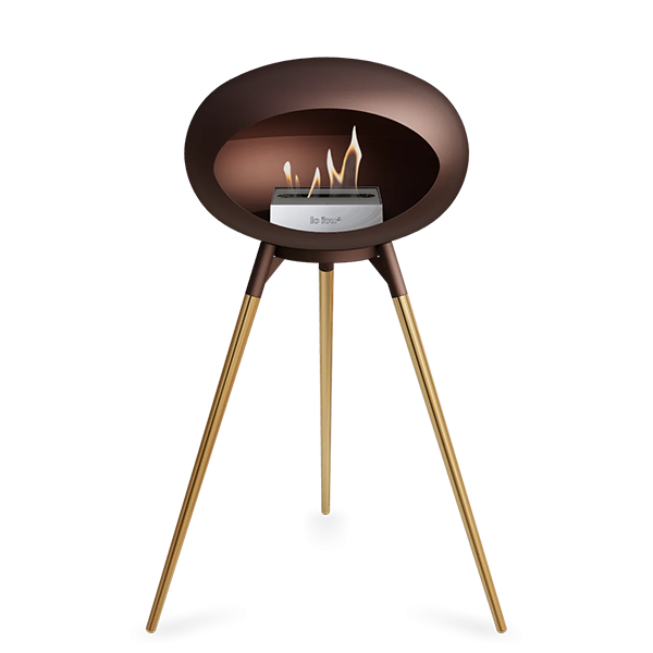Le Feu Ground Wood High i mocca - Rose gold ben - Mocca stel - Stål brænder  : Erling Christensen Møbler