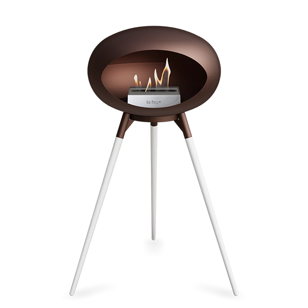 Le Feu Ground Wood High i mocca - Hvide ben - Mocca stel - Stål brænder  : Erling Christensen Møbler